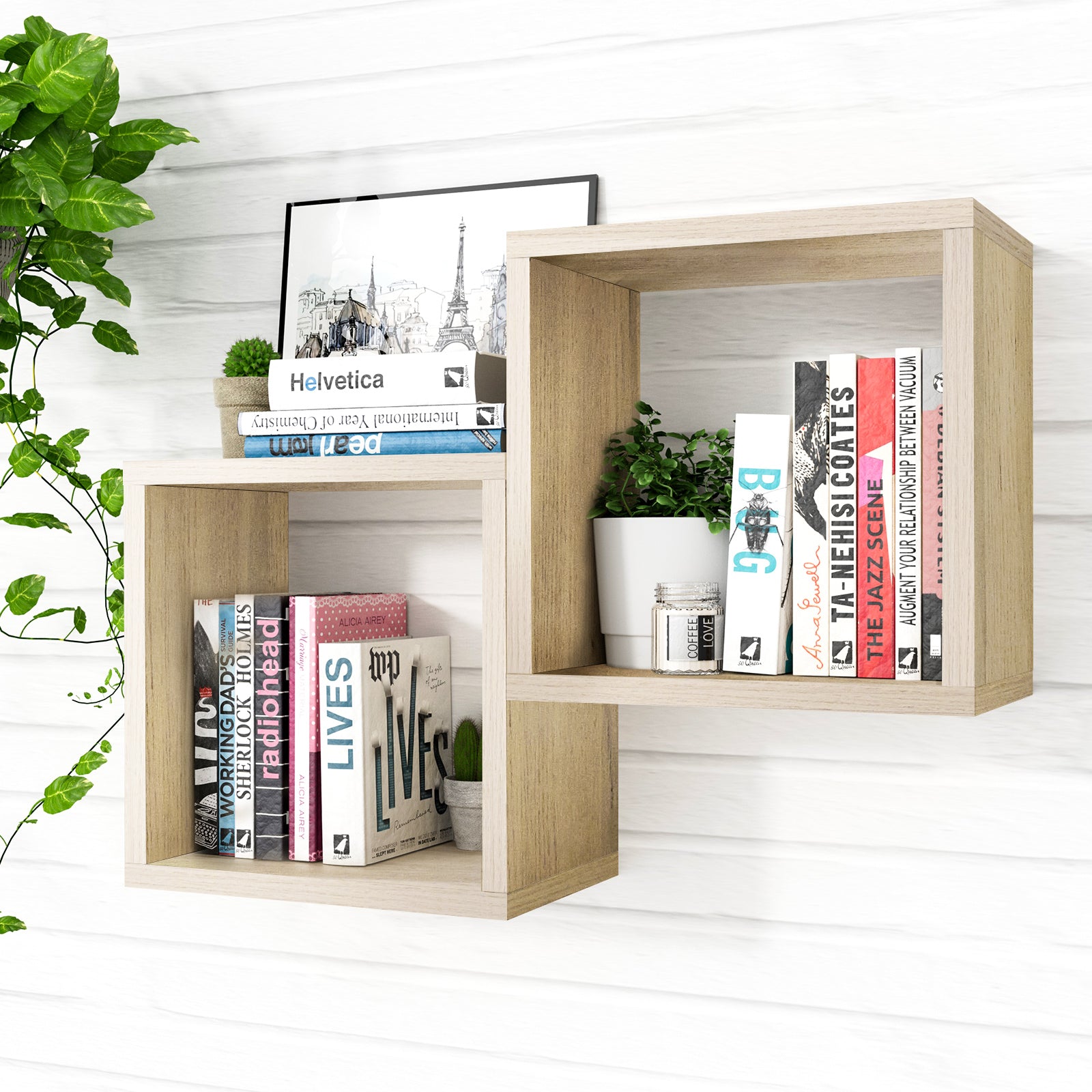 KABOON Floating Shelves Cube--Oak