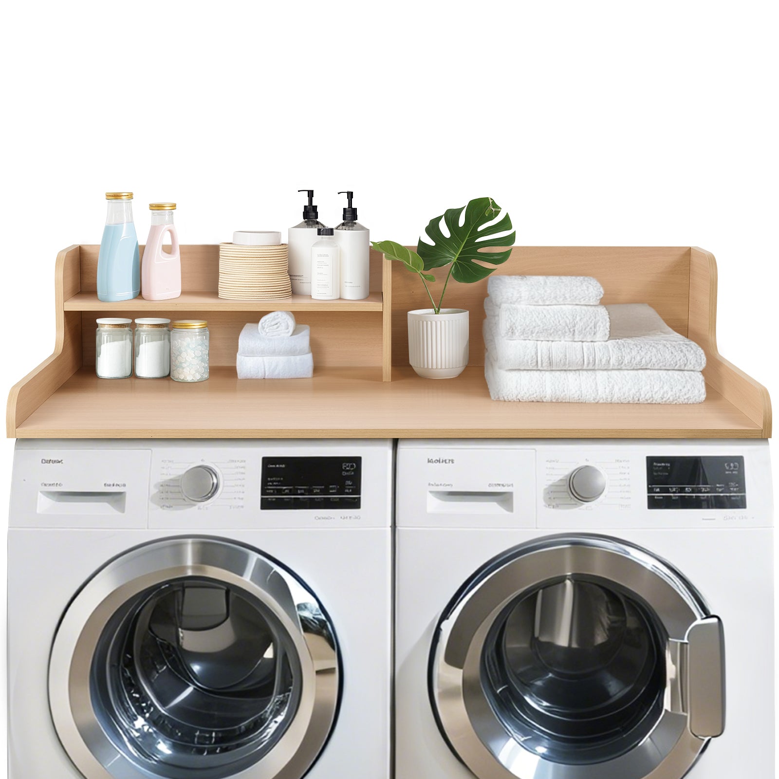 Kaboon Washer Dryer Countertop 2 Tier, 58" W x 28" D x 12" H, Light Walnut