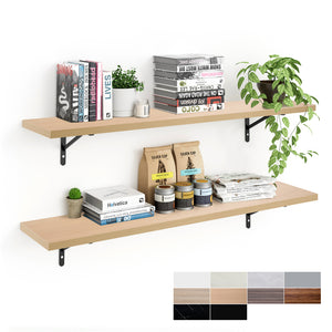 KABOON Floating Shelves for Wall, Set of 2--Light Walnut