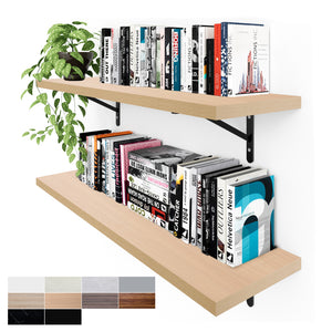KABOON Floating Shelves for Wall, Set of 2--Light Walnut