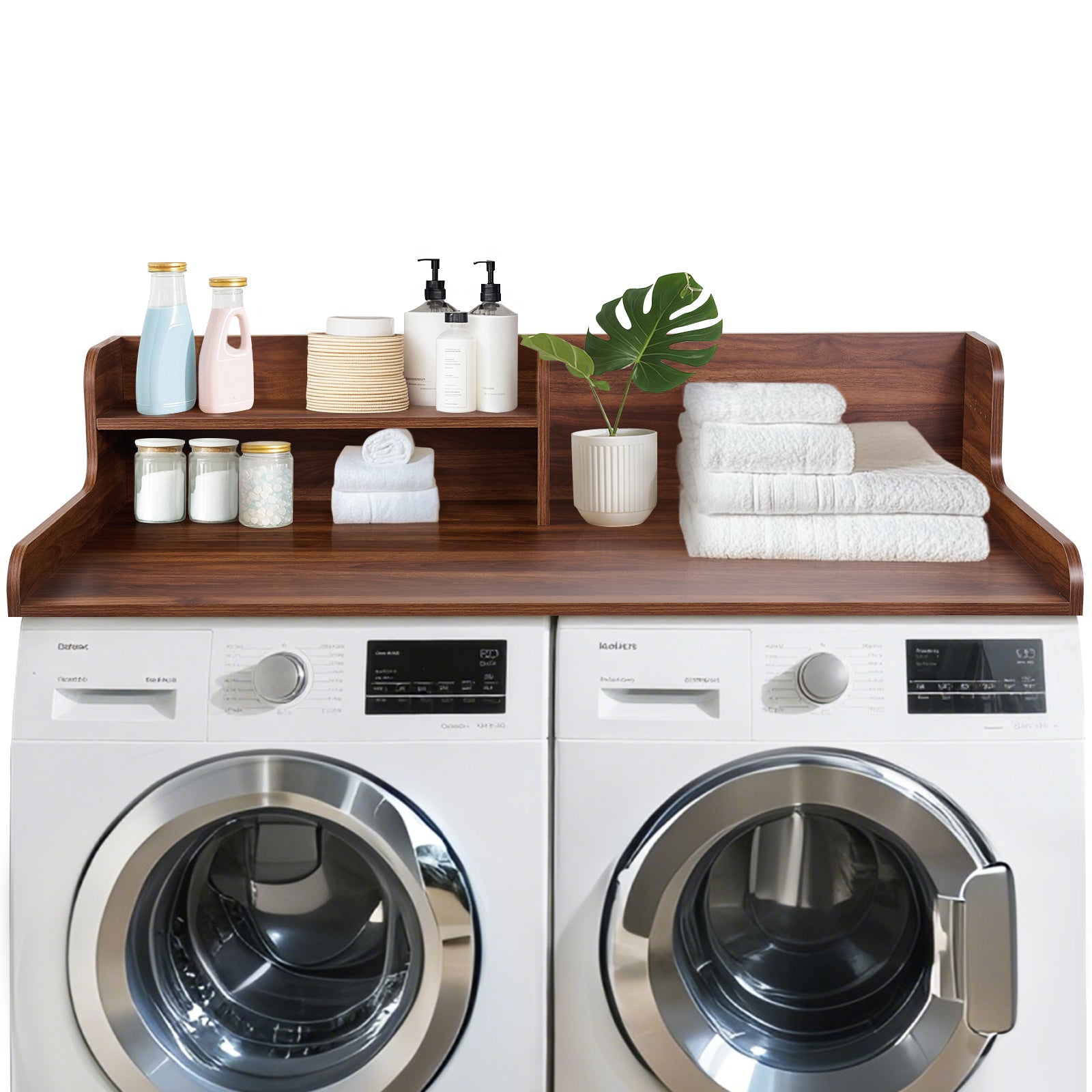 Kaboon Washer Dryer Countertop 2 Tier, 58" W x 28" D x 12" H, Dark Walnut