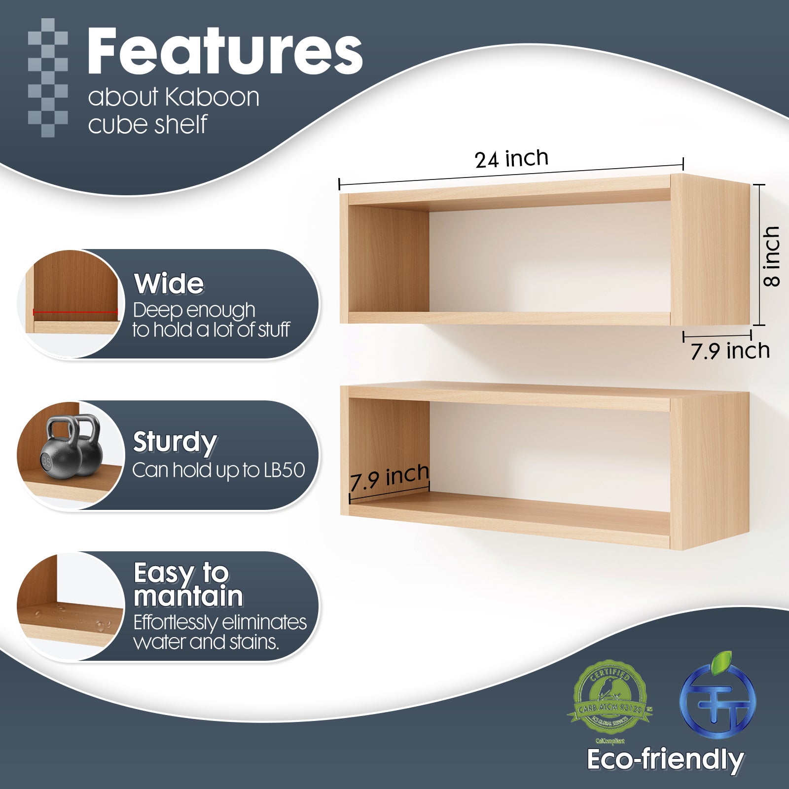 KABOON Floating Shelves Cube--Light Walnut