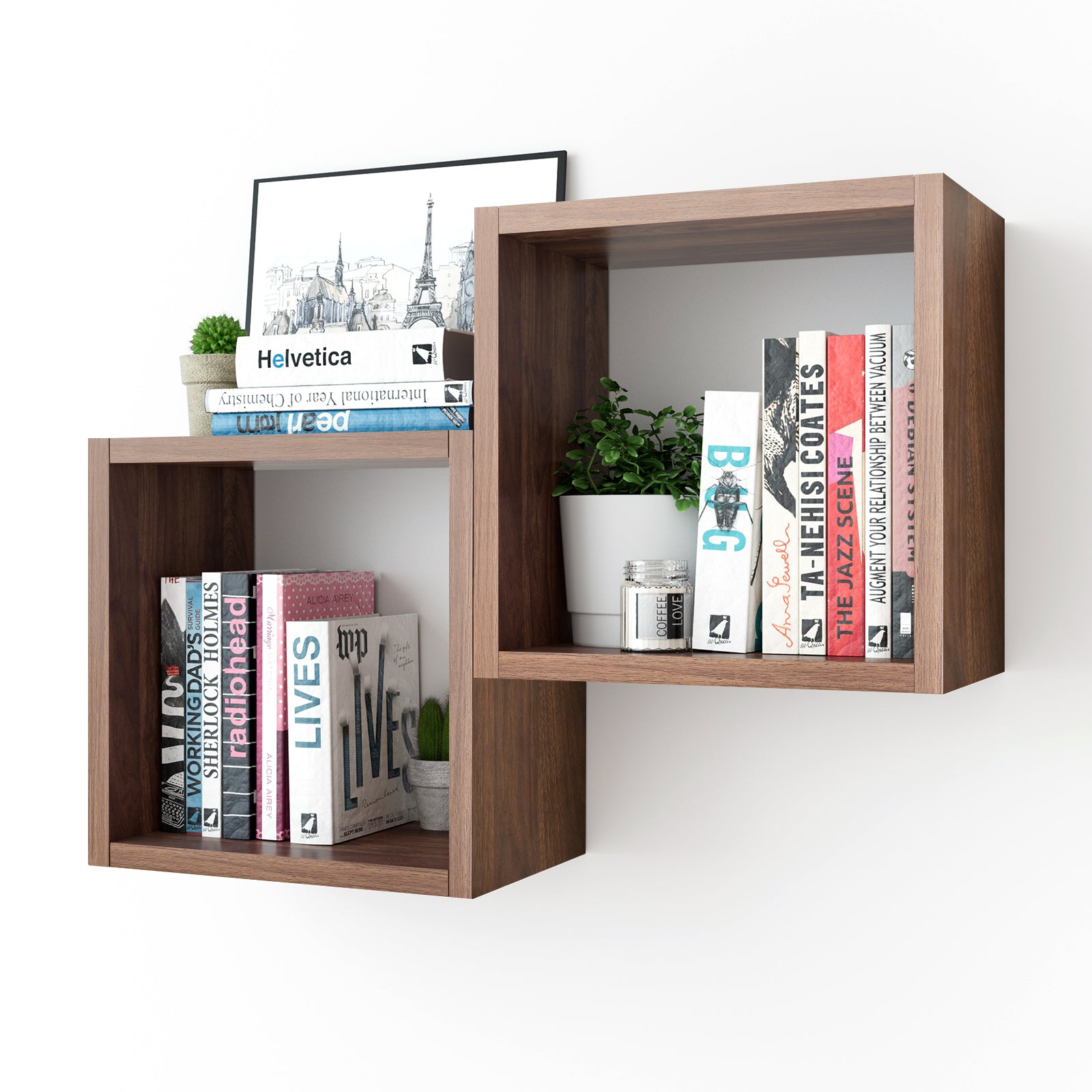 KABOON Floating Shelves Cube--Dark Walnut