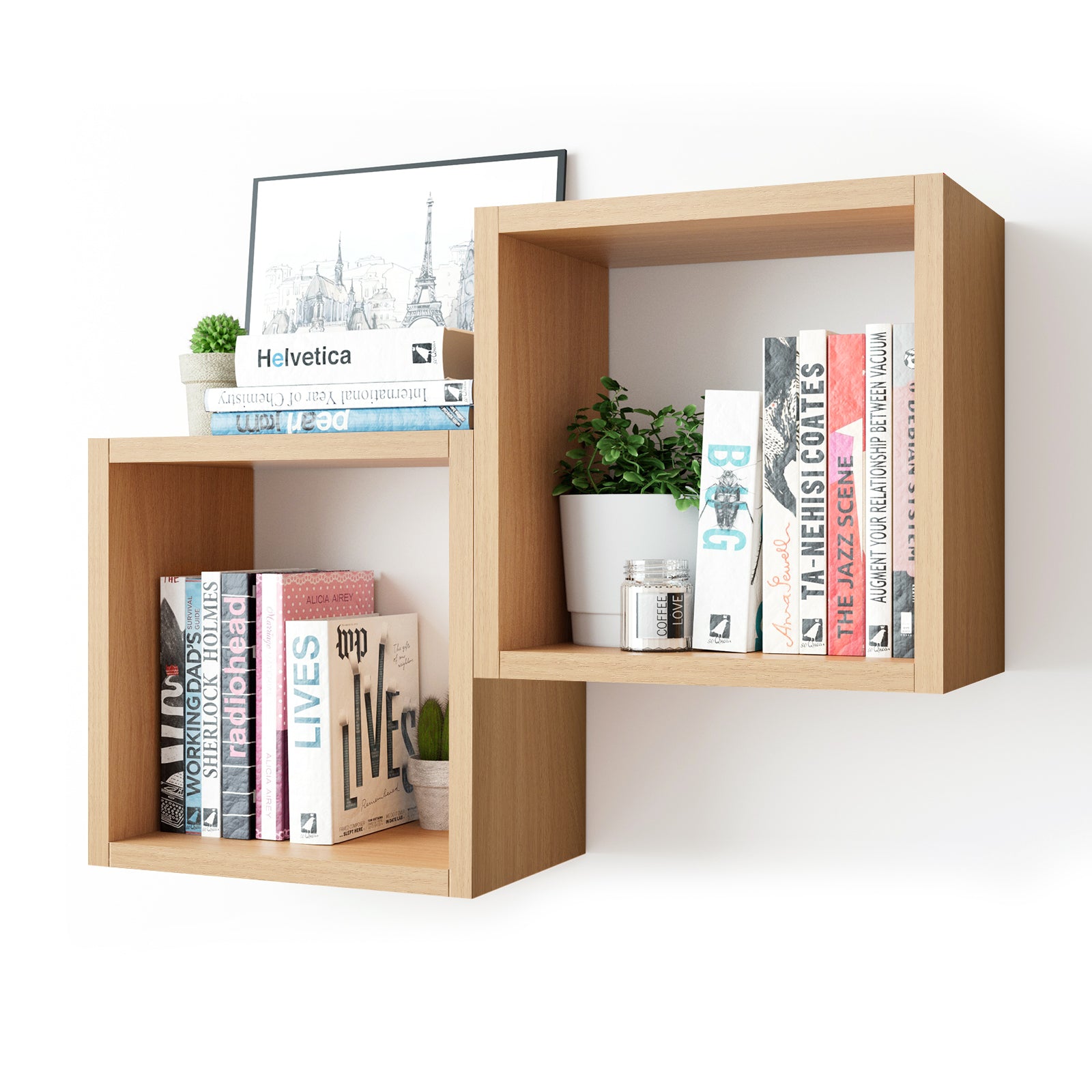 KABOON Floating Shelves Cube--Light Walnut