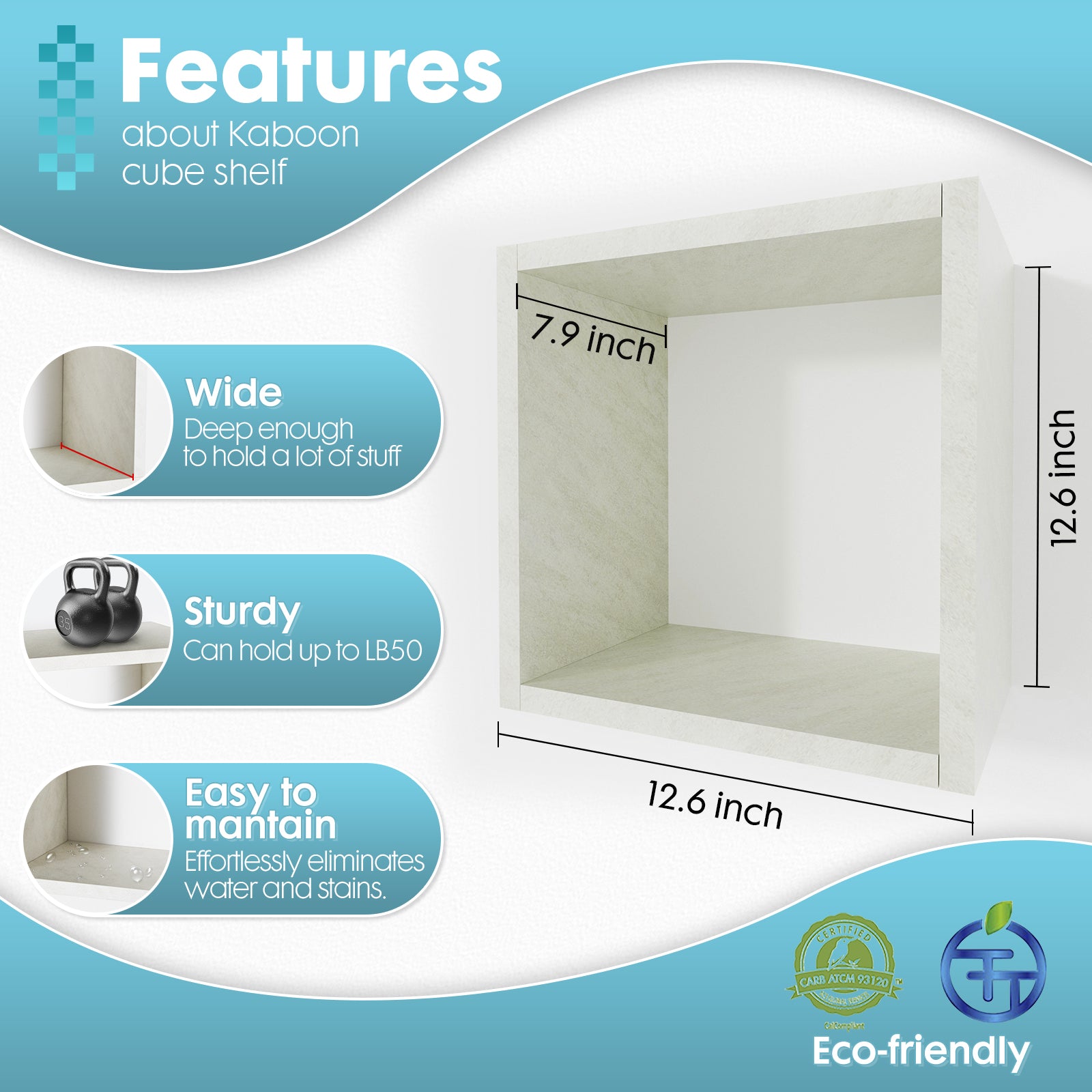 KABOON Floating Shelves Cube--Sea Salt