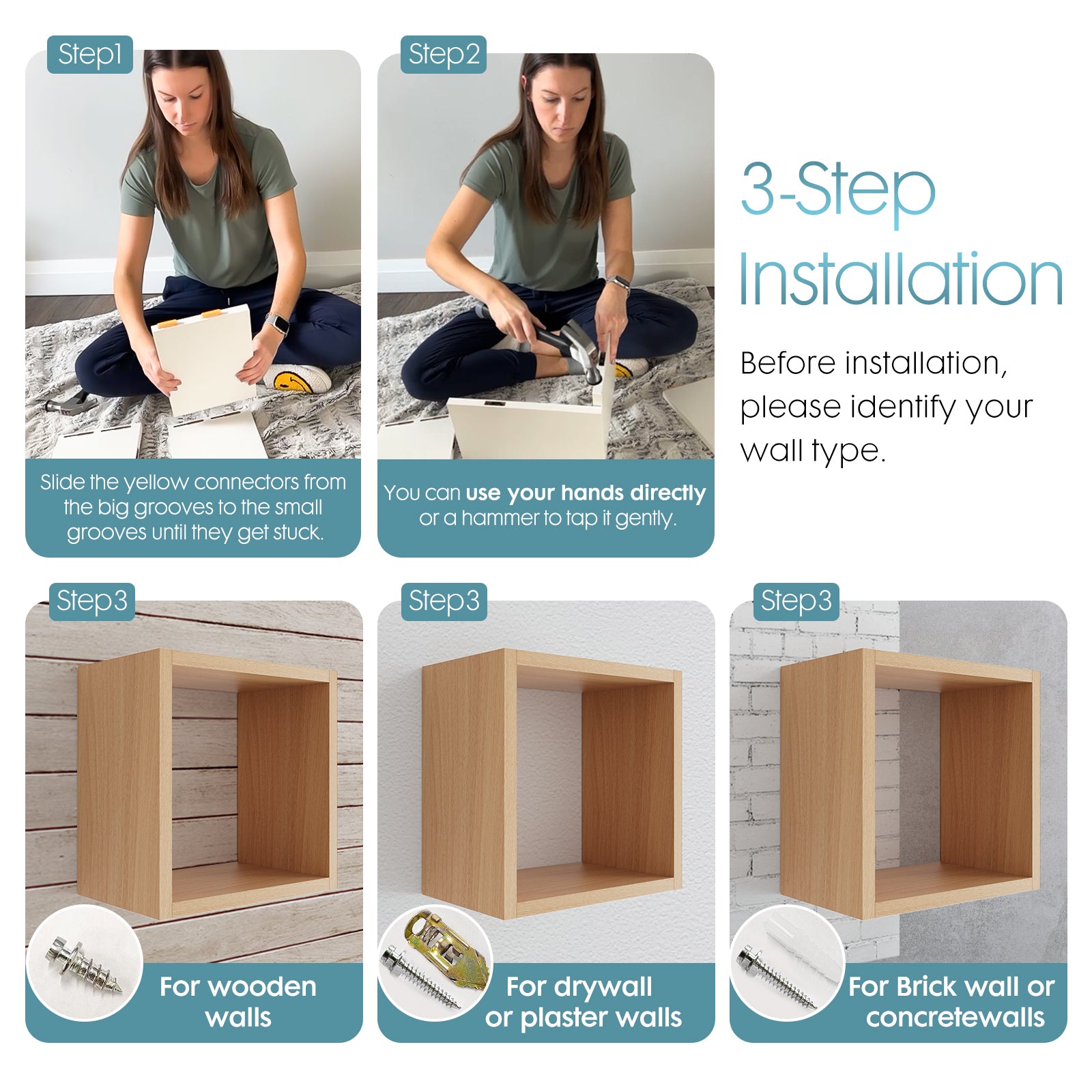 KABOON Floating Shelves Cube--Light Walnut