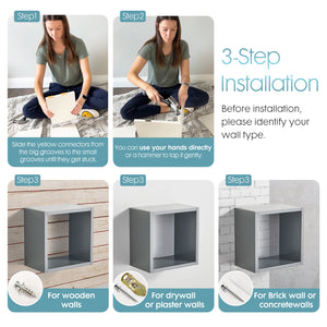KABOON Floating Cube Shelves--Gray