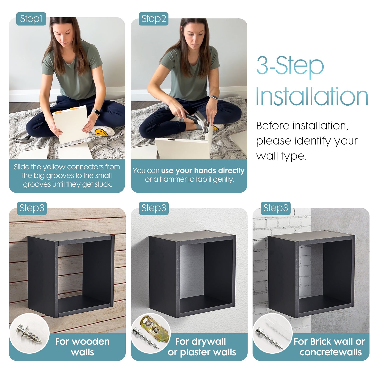KABOON Floating Cube Shelves--Black