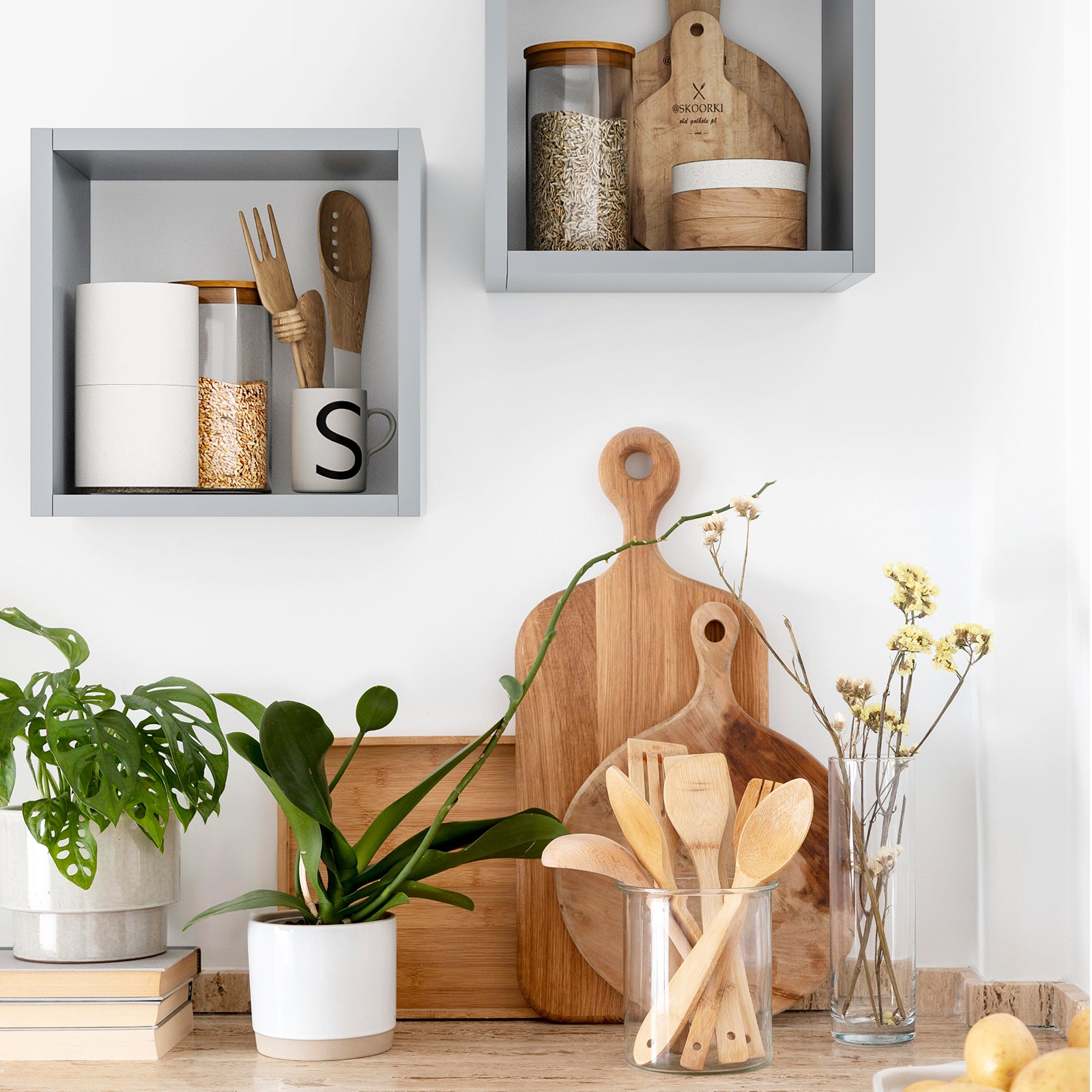 KABOON Floating Cube Shelves--Gray