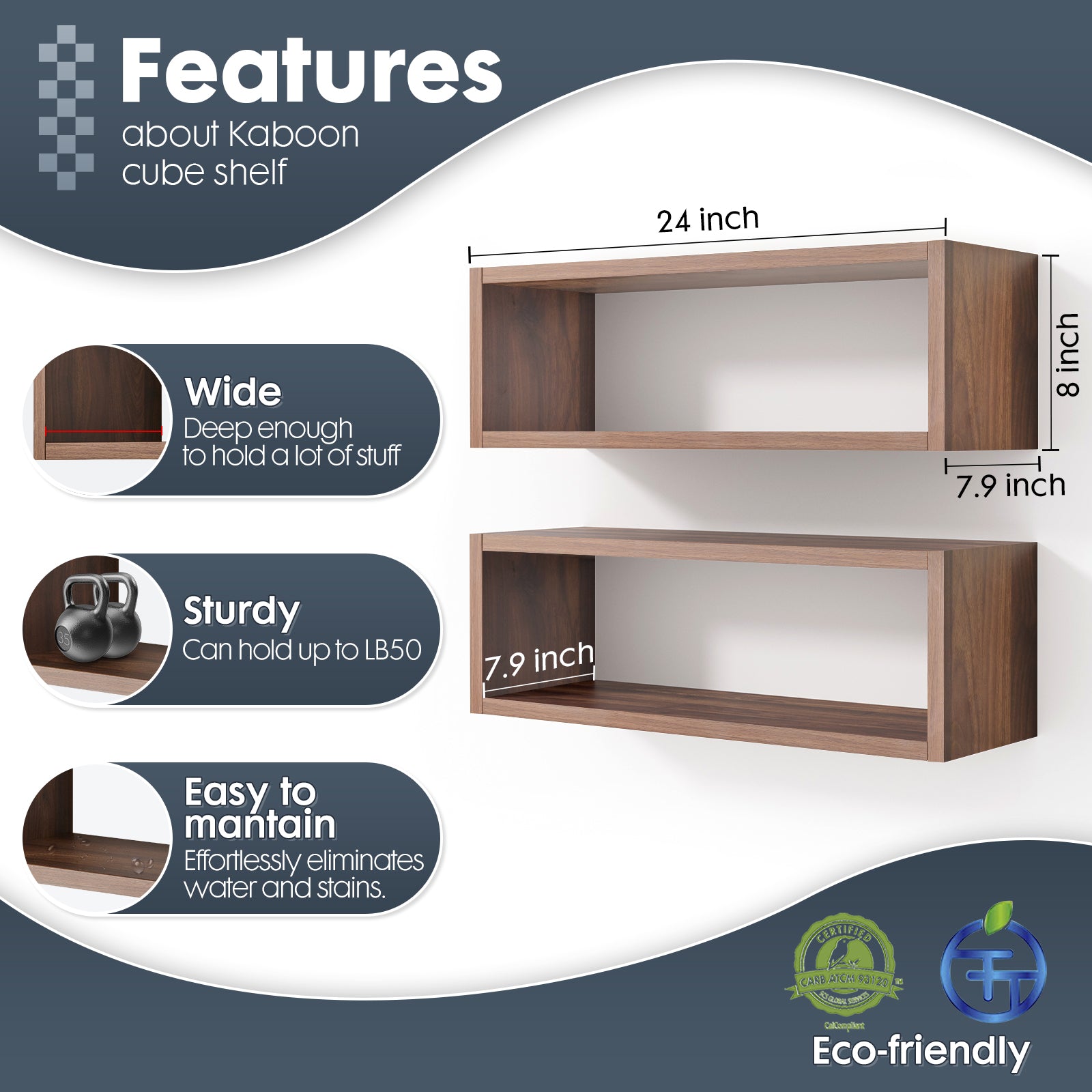 KABOON Floating Shelves Cube--Dark Walnut