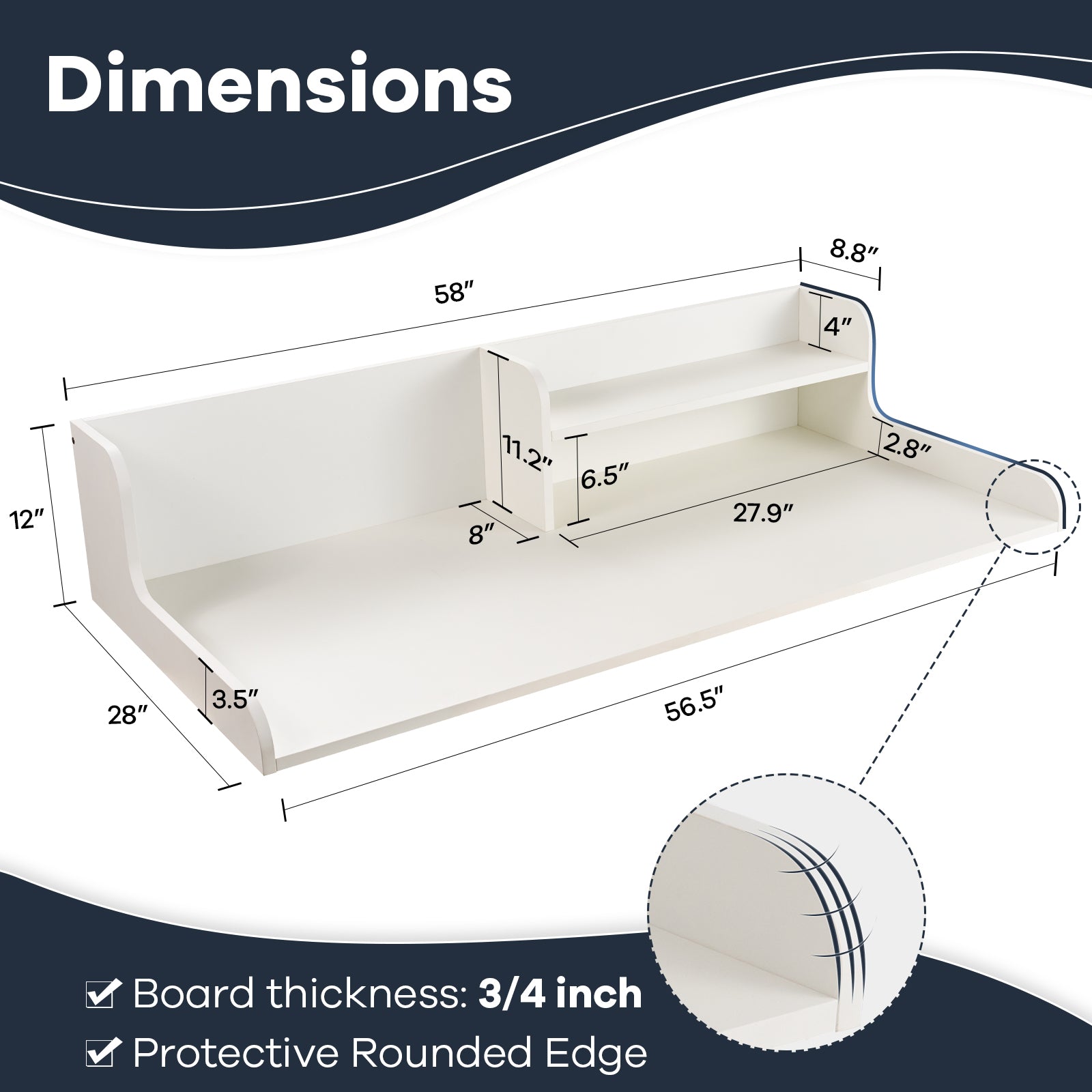 Kaboon Washer Dryer Countertop 2 Tier, 58" W x 28" D x 12" H, White