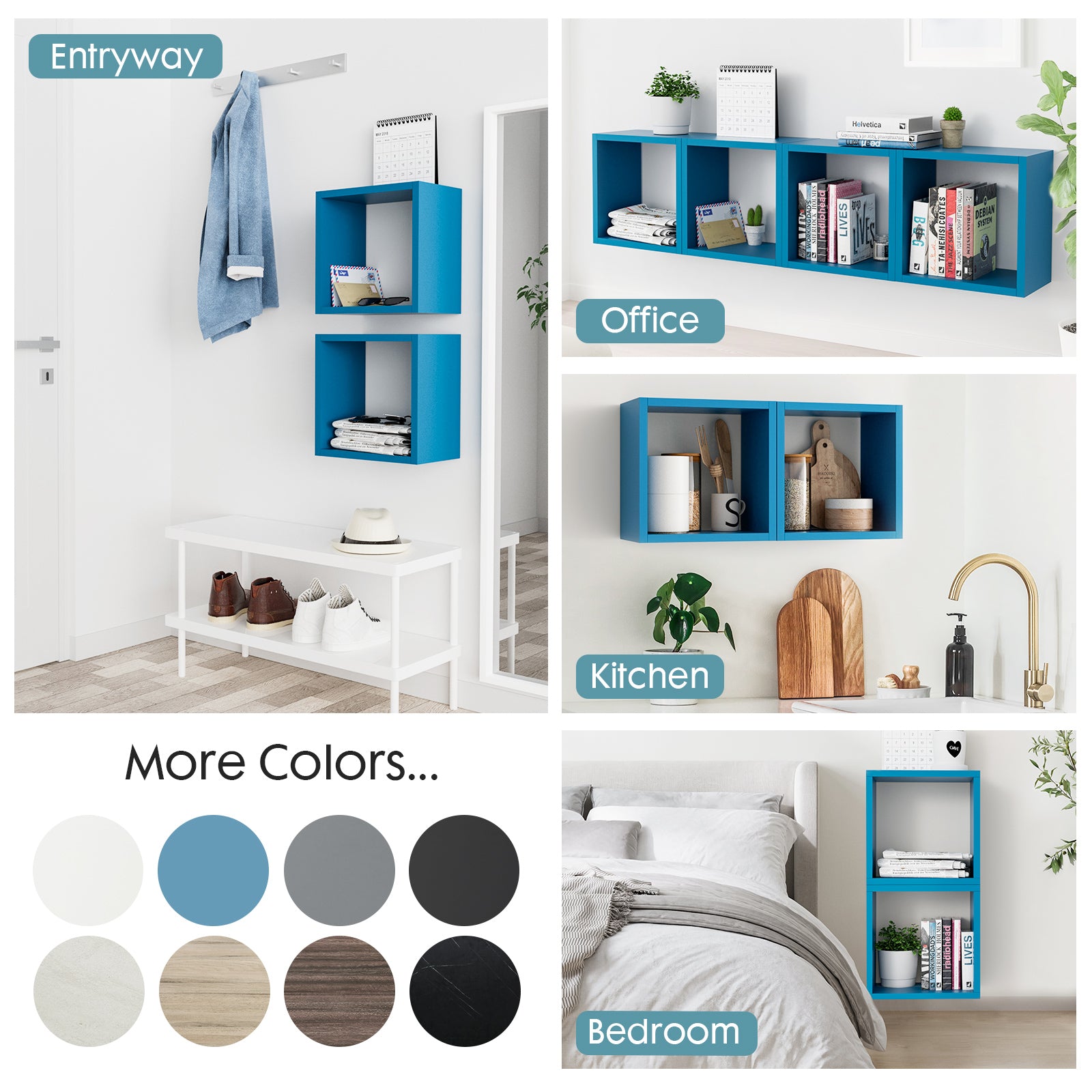 KABOON Floating Cube Shelves--Cyan