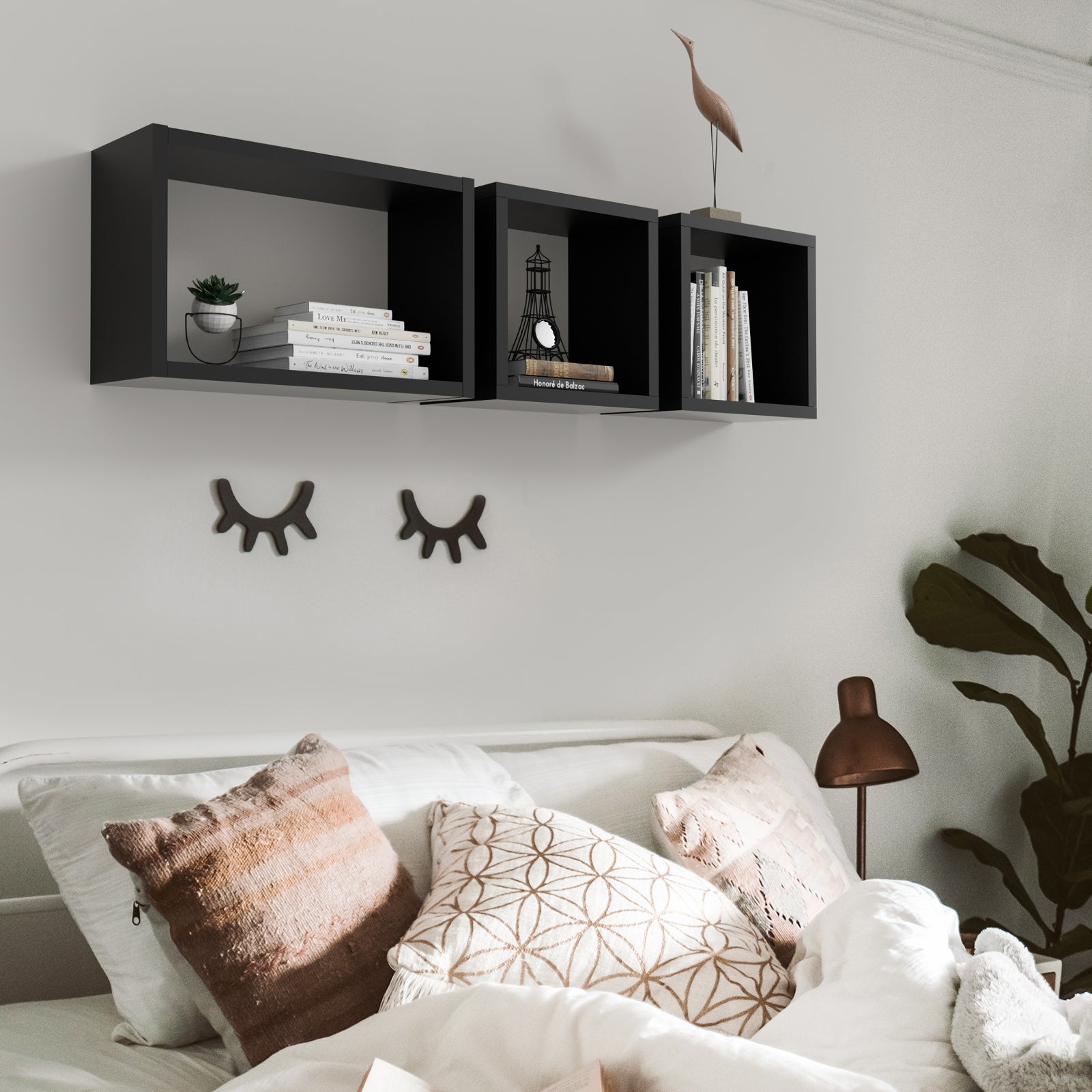 KABOON Floating Cube Shelves--Black