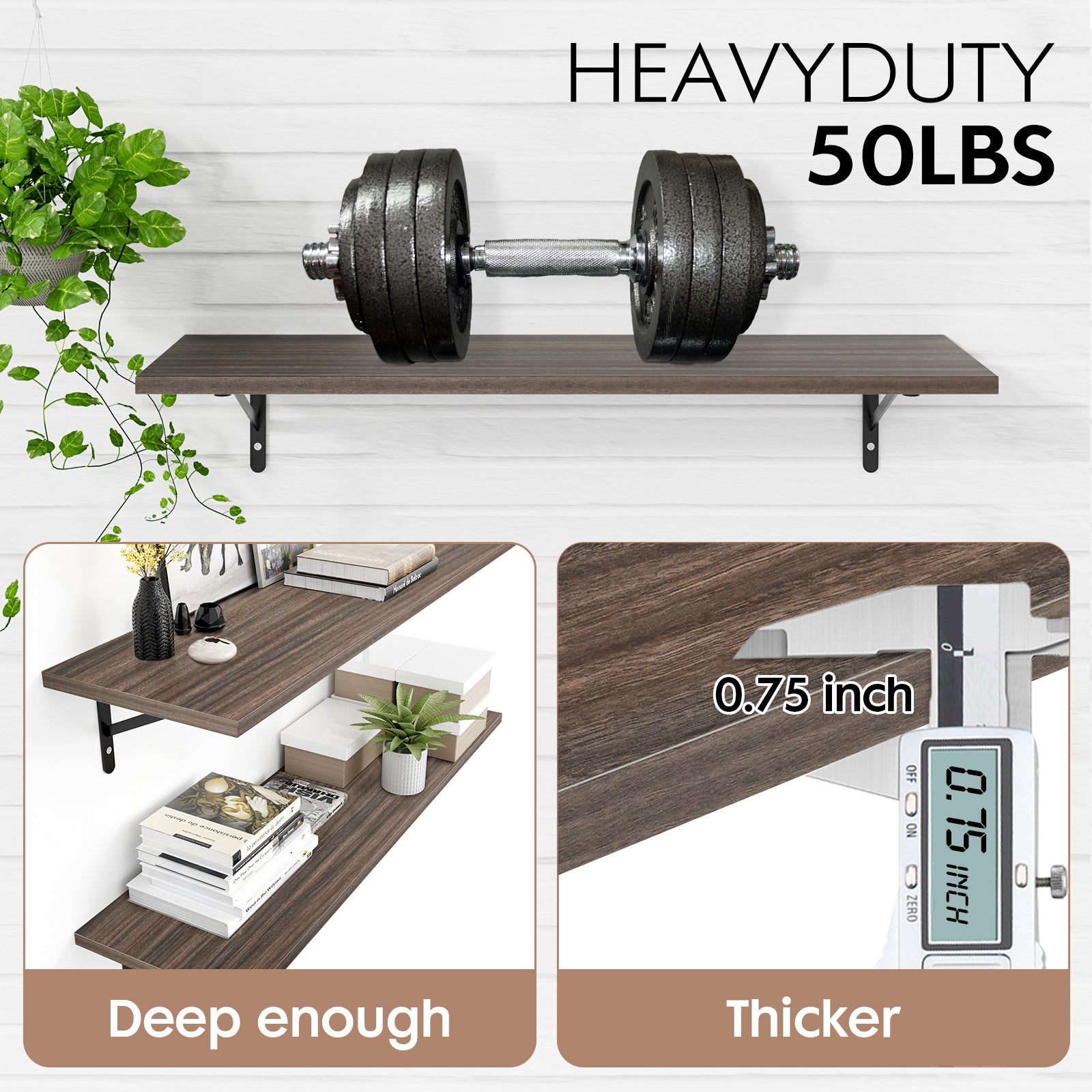 KABOON Floating Shelves for Wall, Set of 2--Eucalyptus