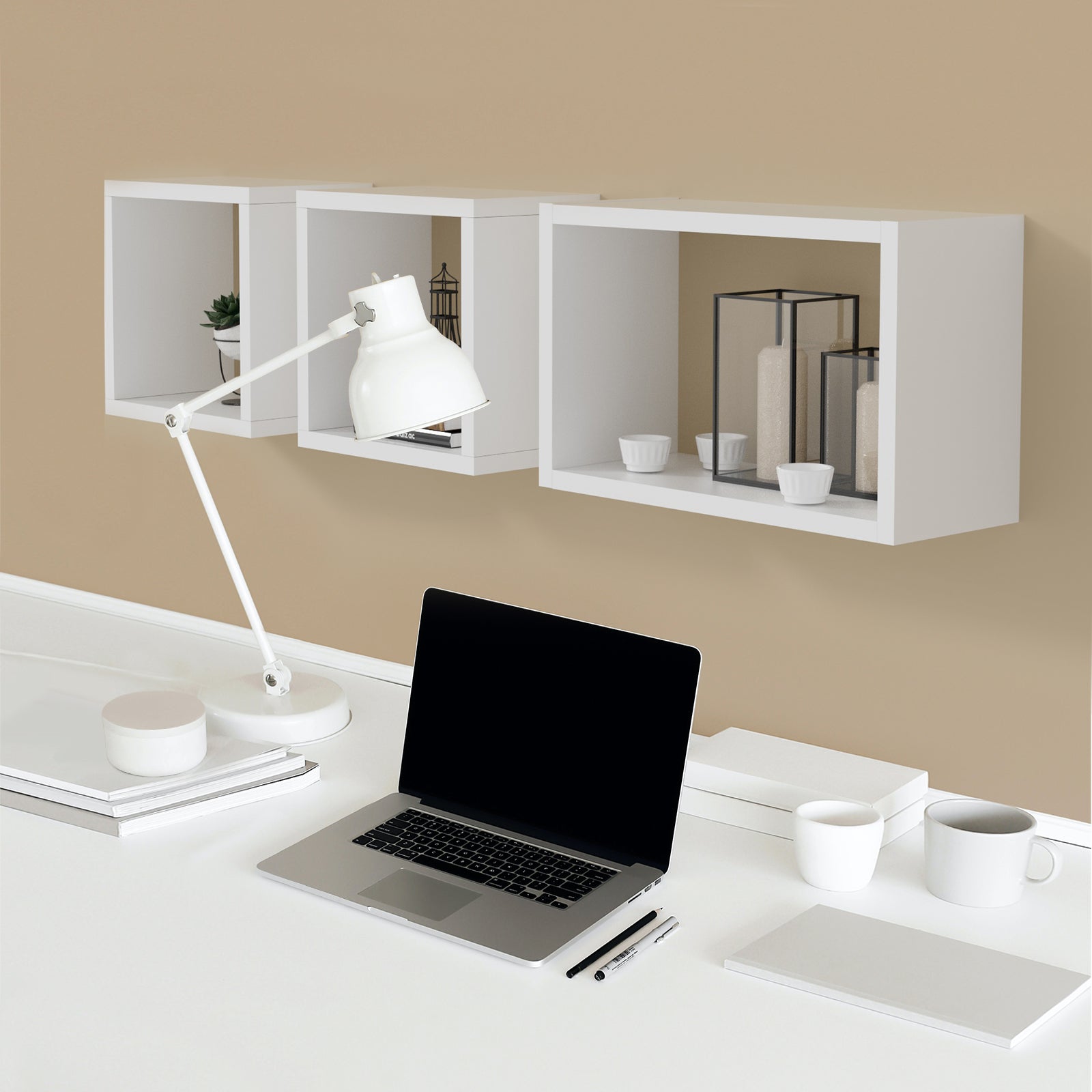 KABOON Floating Cube Shelves--White – kaboondesk