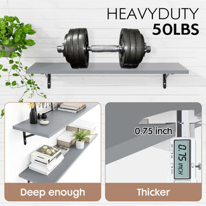 KABOON Floating Shelves for Wall, Set of 2--Gray