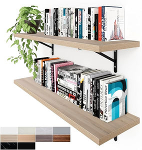 KABOON Floating Shelves for Wall, Set of 2--Oak