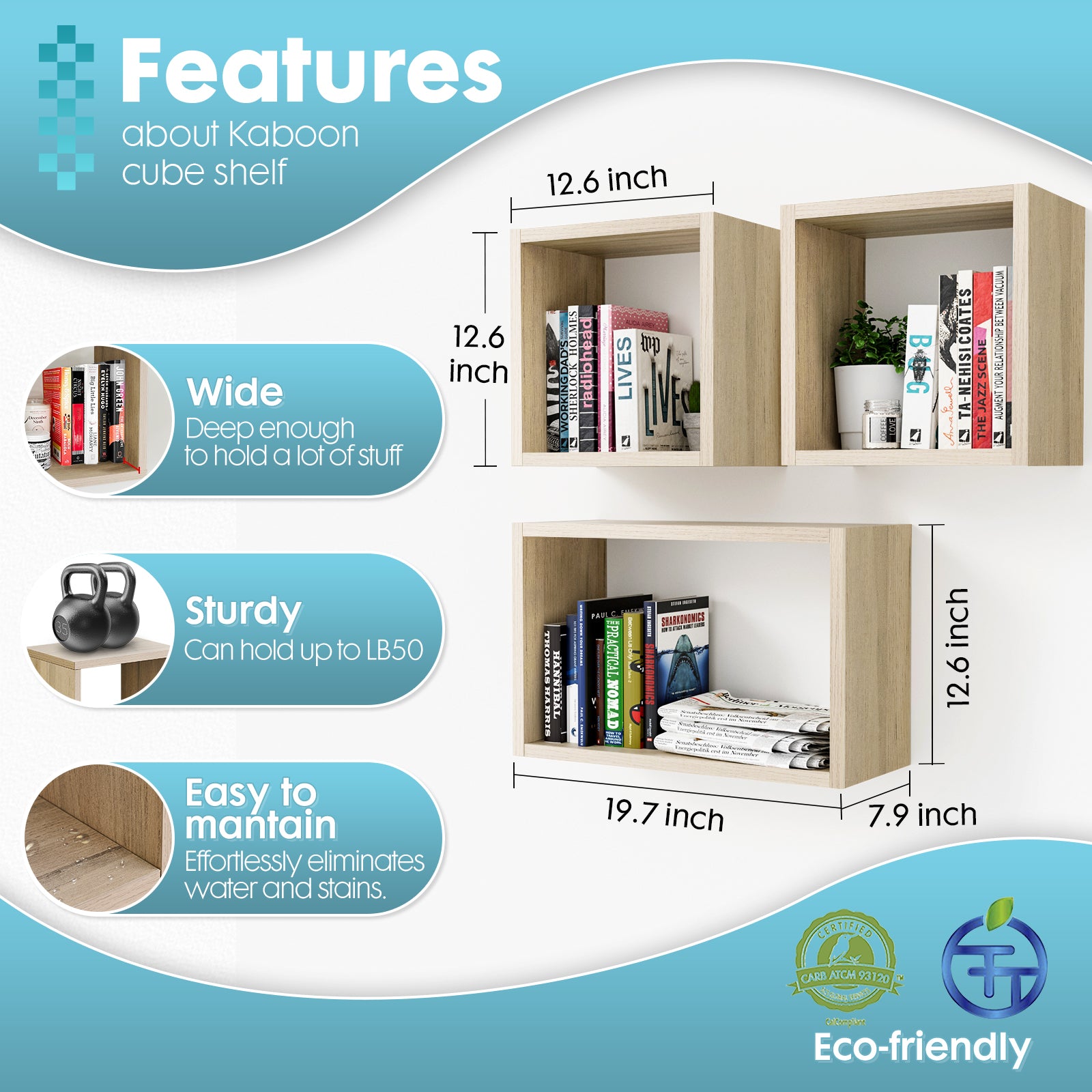 KABOON Floating Shelves Cube--Oak