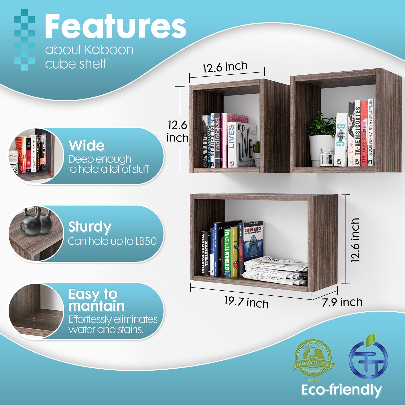 KABOON Floating Shelves Cube--Eucalyptus