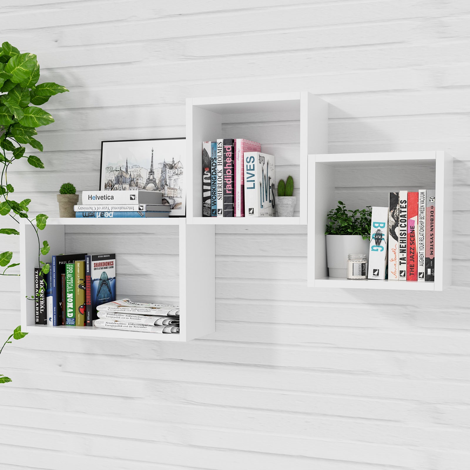 KABOON Floating Cube Shelves--White