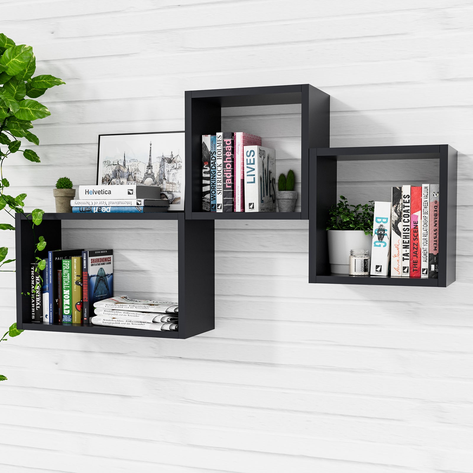 KABOON Floating Cube Shelves--Black