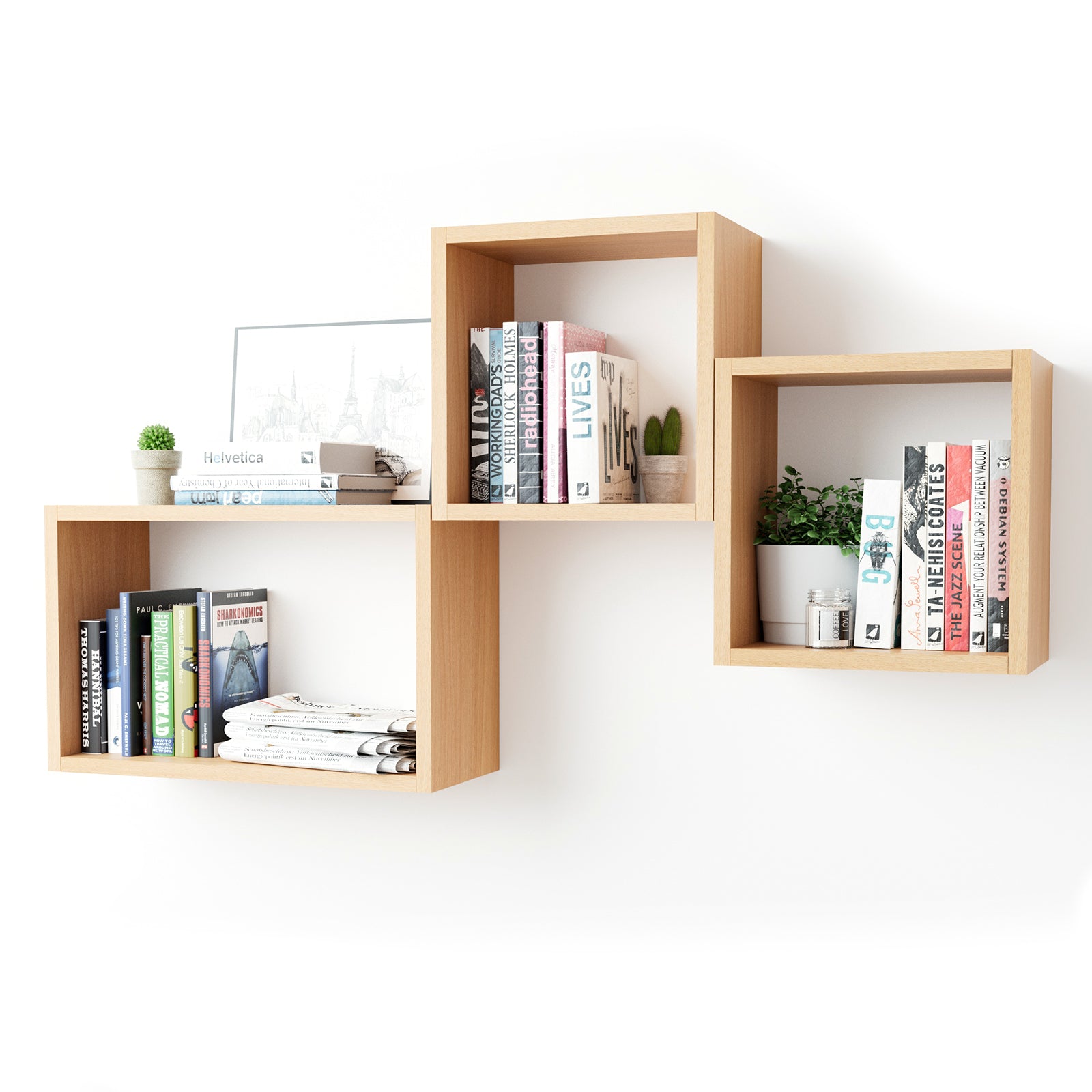 KABOON Floating Shelves Cube--Light Walnut