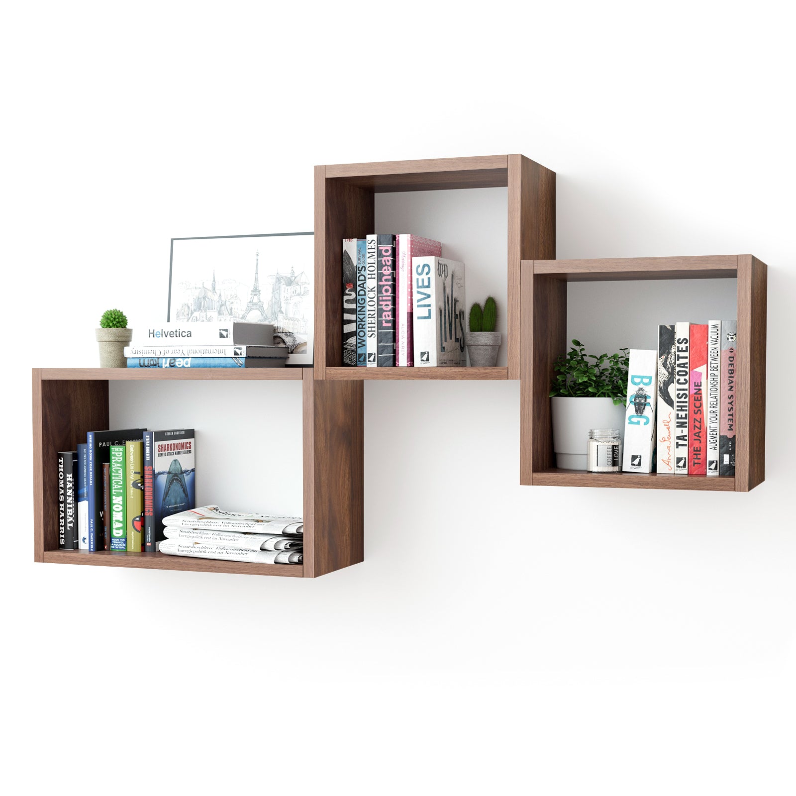 KABOON Floating Shelves Cube--Dark Walnut