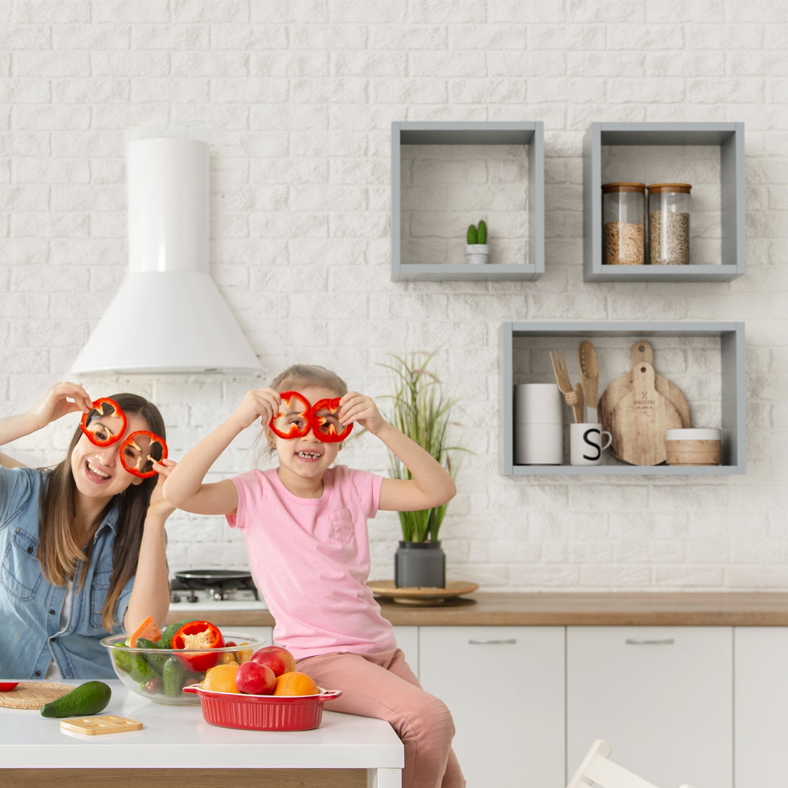 KABOON Floating Cube Shelves--Gray