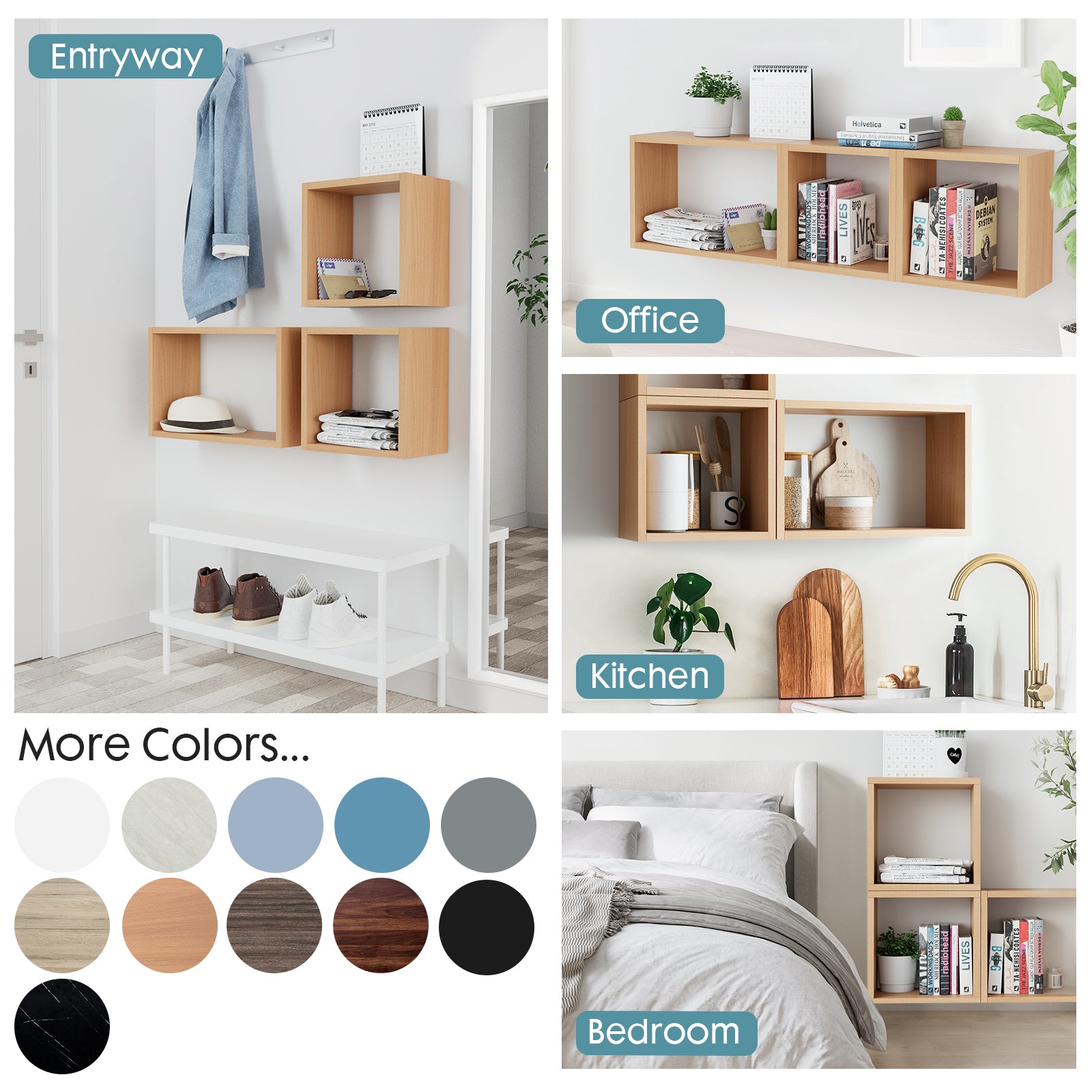 KABOON Floating Shelves Cube--Light Walnut