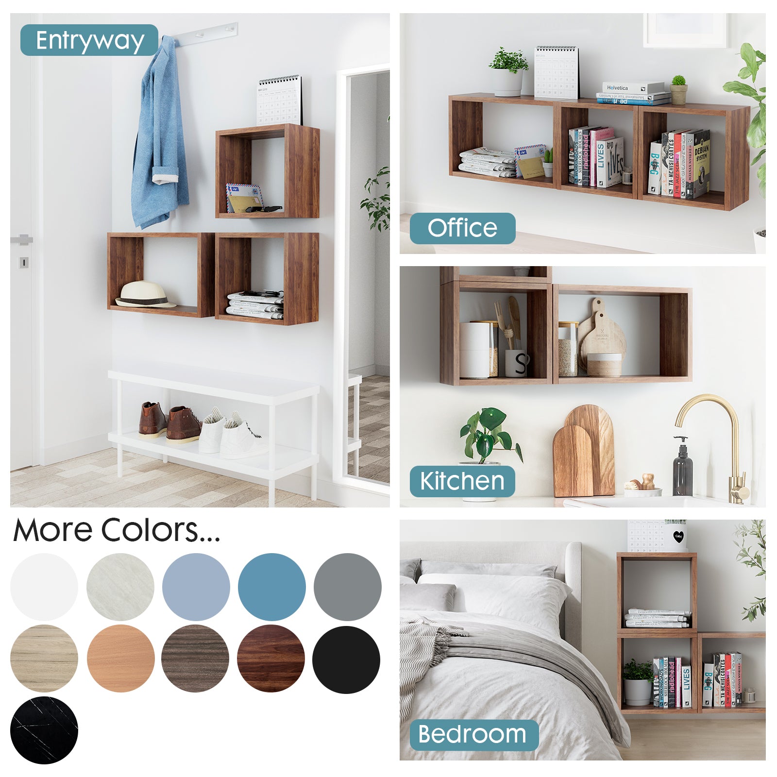 KABOON Floating Shelves Cube--Dark Walnut