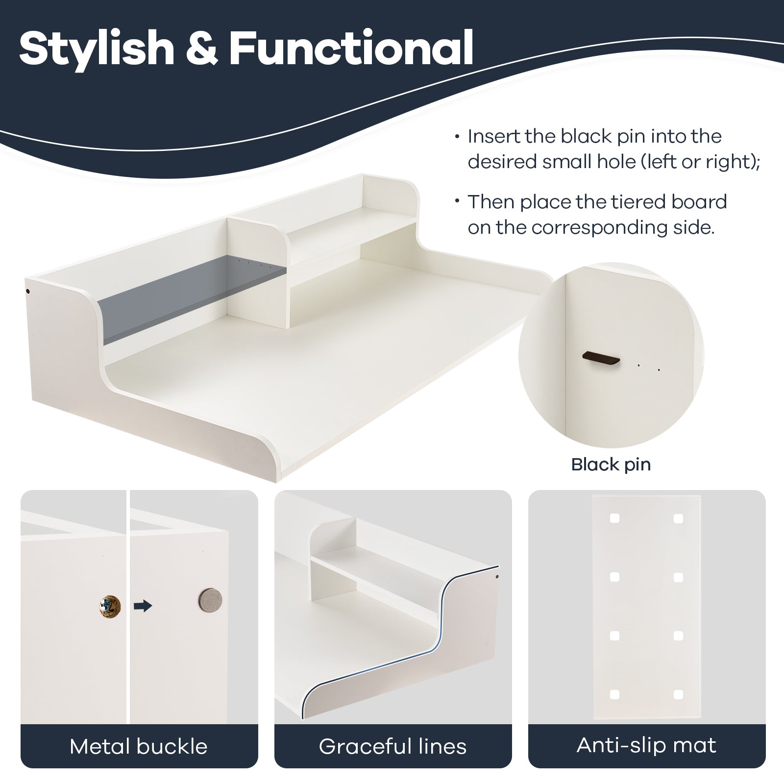 Kaboon Washer Dryer Countertop 2 Tier, 58" W x 28" D x 12" H, White