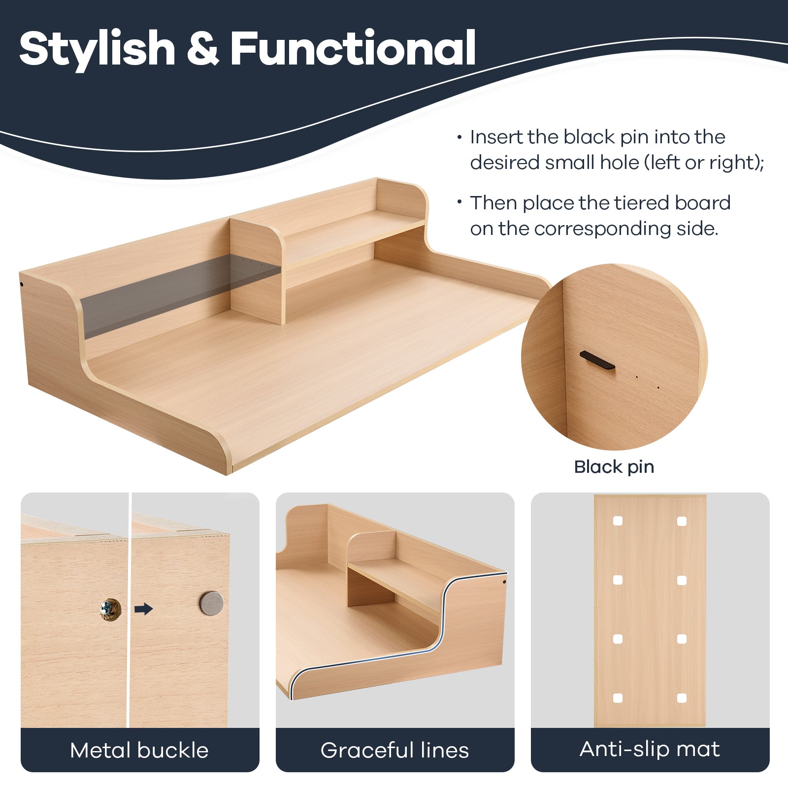 Kaboon Washer Dryer Countertop 2 Tier, 58" W x 28" D x 12" H, Light Walnut