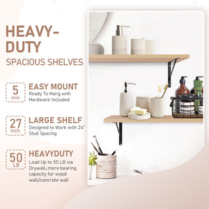 KABOON Floating Shelves for Wall, Set of 2--Light Walnut