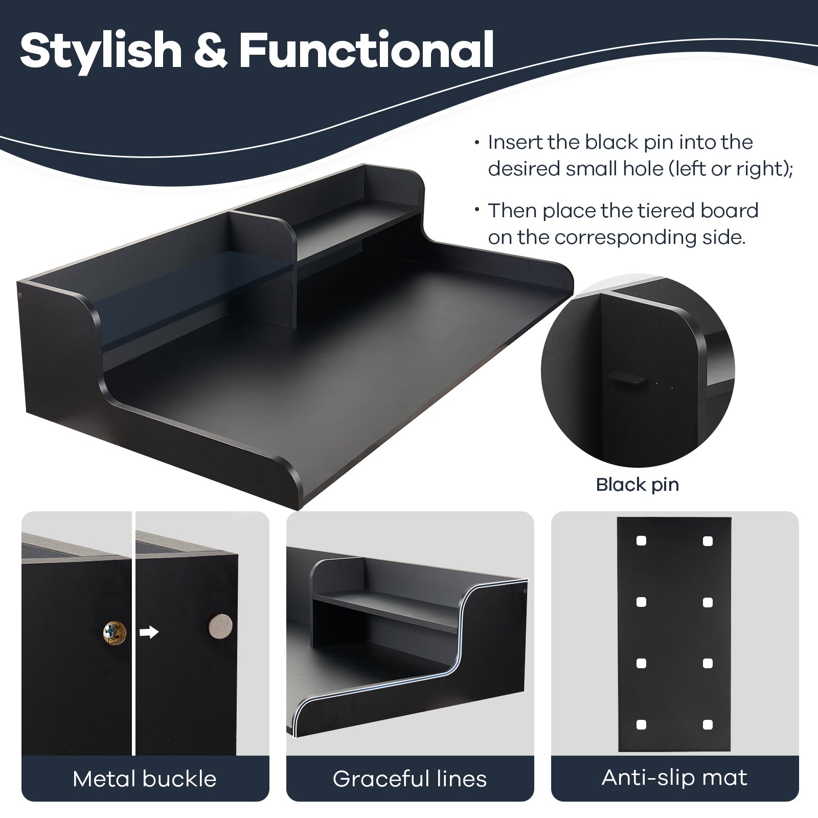 Kaboon Washer Dryer Countertop 2 Tier, 58" W x 28" D x 12" H, Black