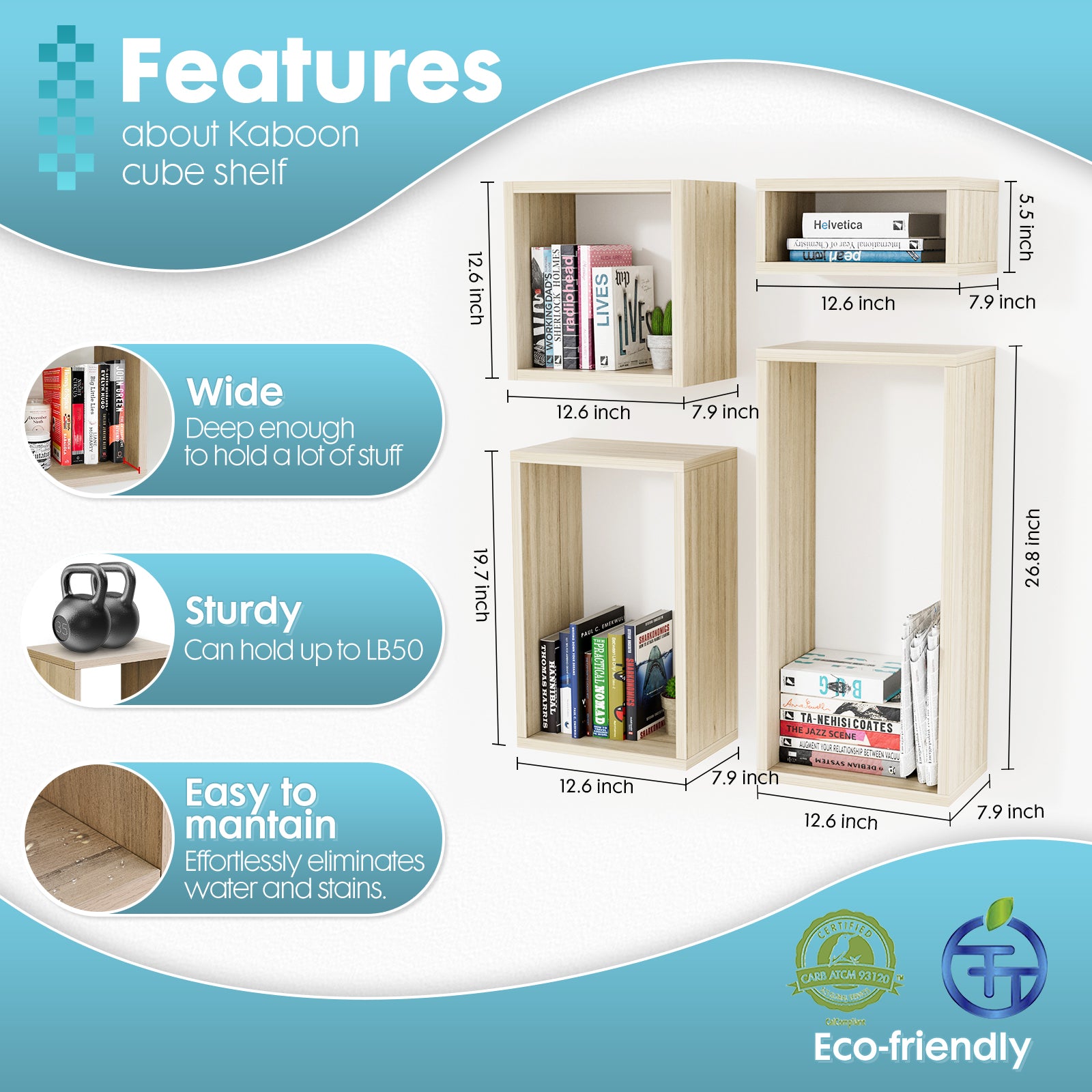 KABOON Floating Shelves Cube--Oak