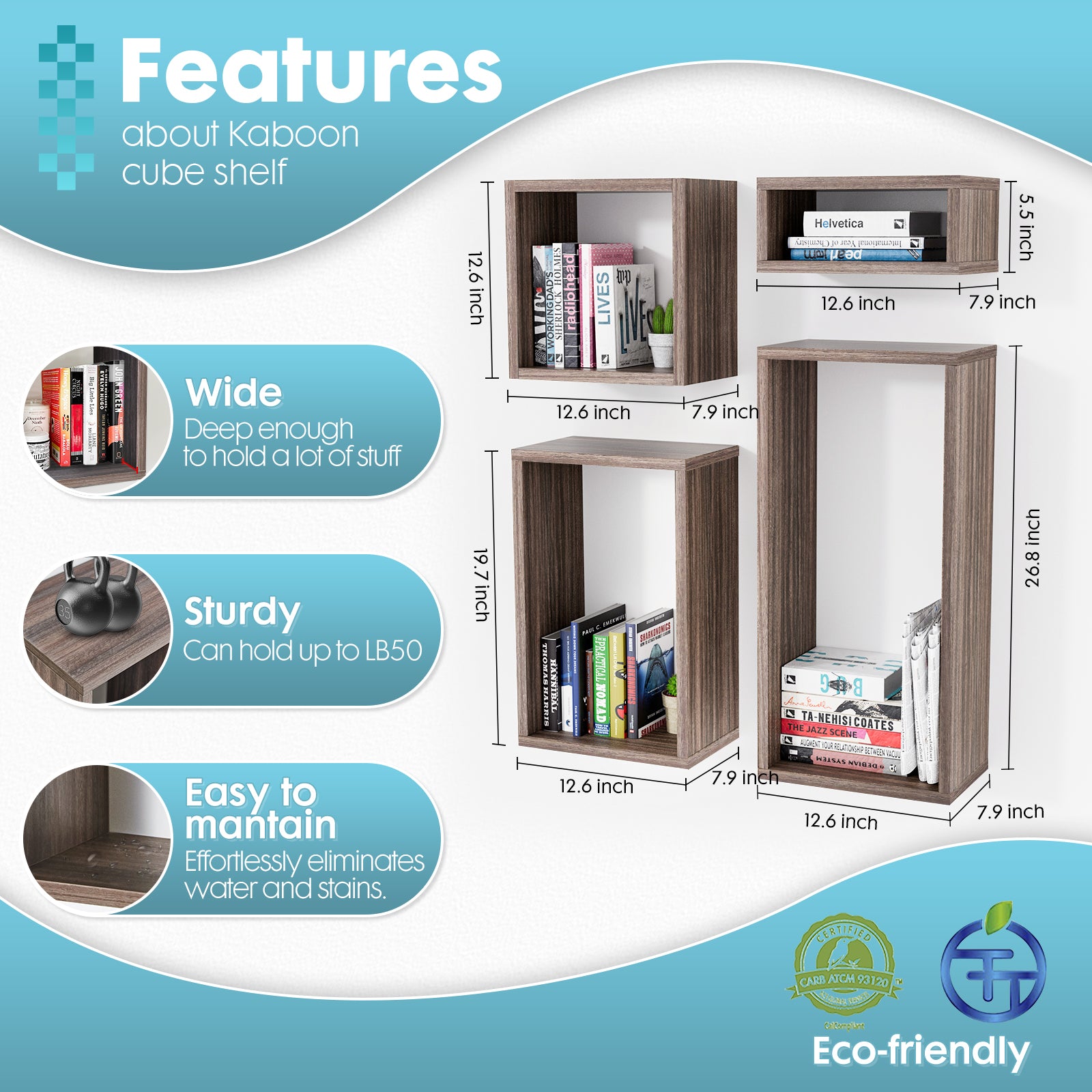 KABOON Floating Shelves Cube--Eucalyptus