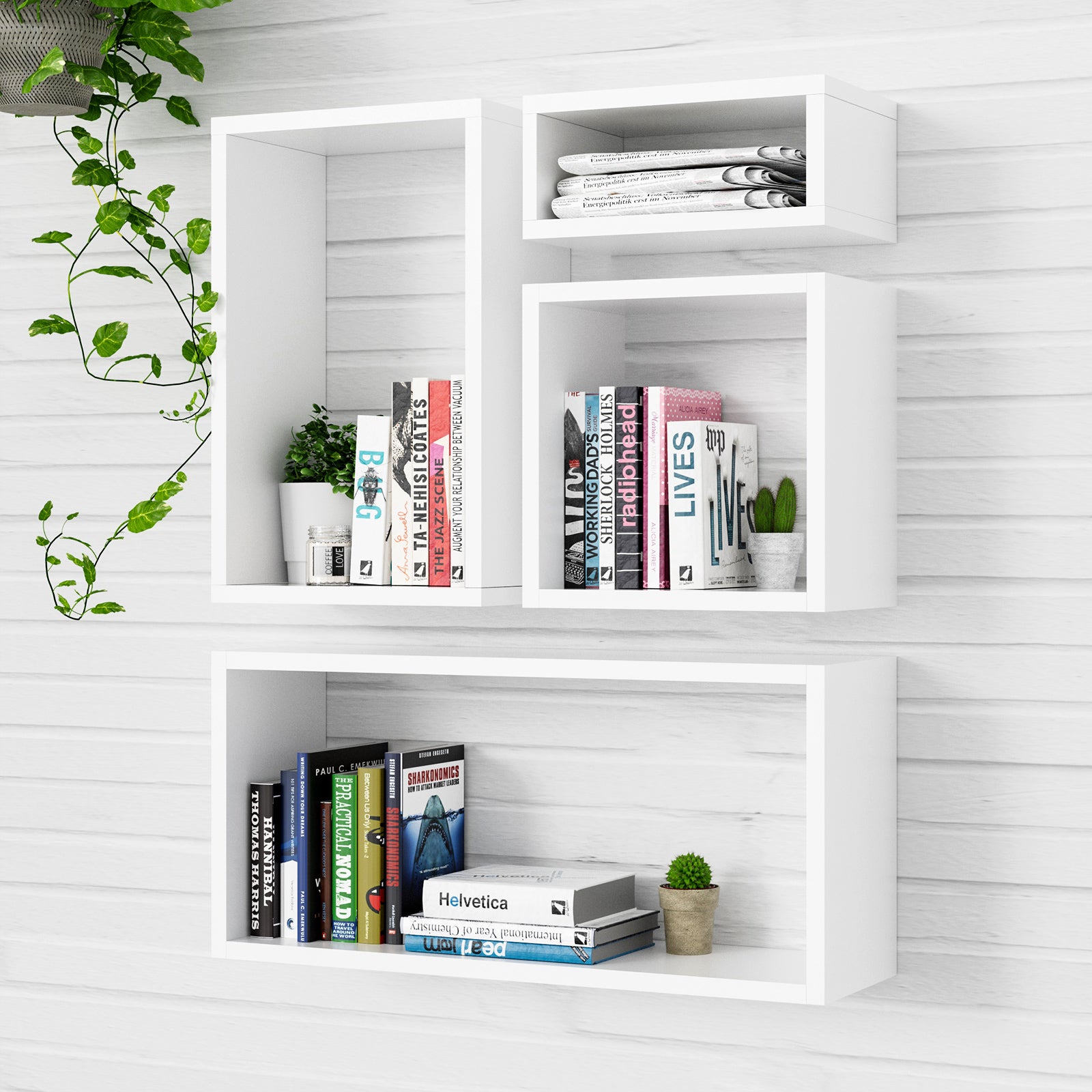 KABOON Floating Cube Shelves--White