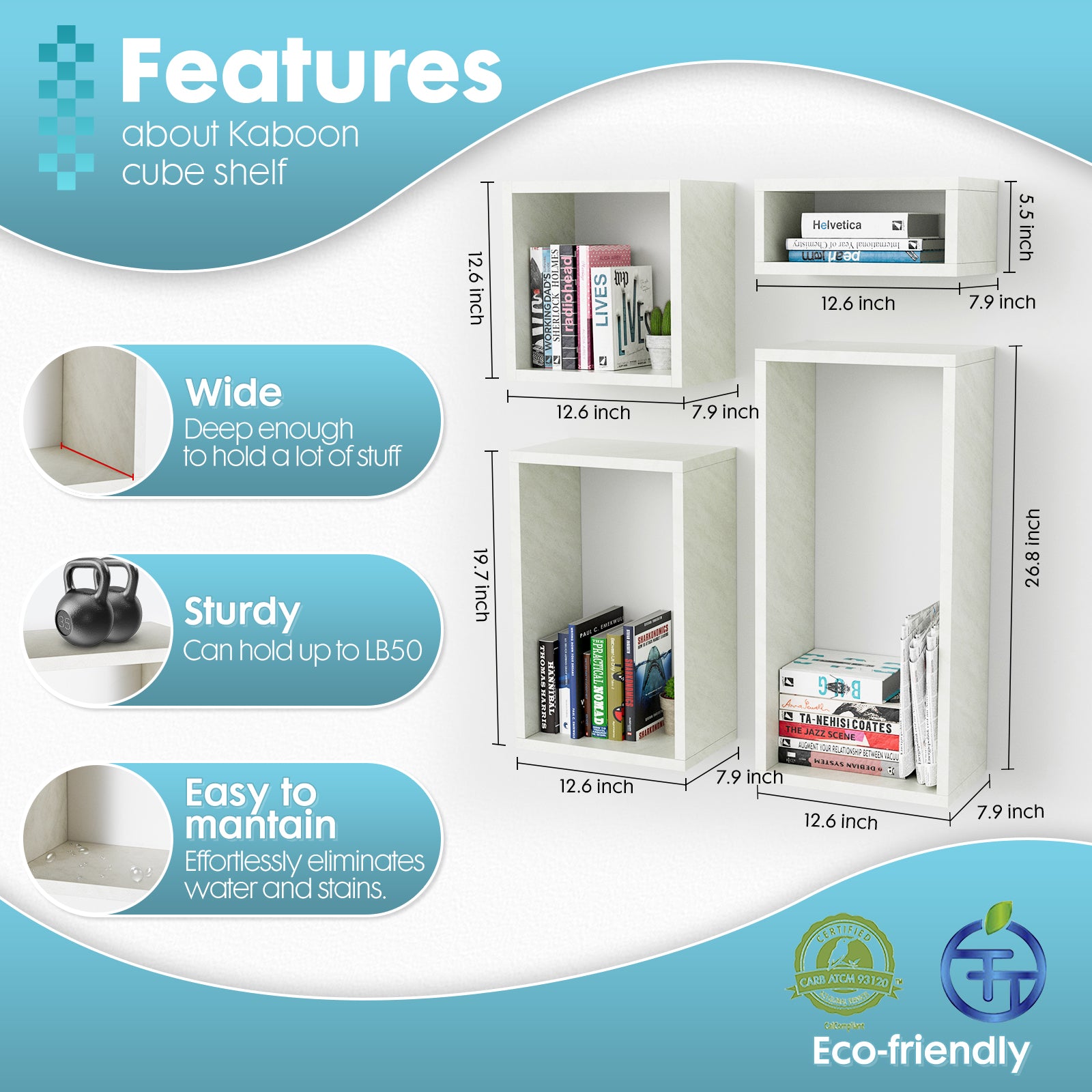 KABOON Floating Shelves Cube--Sea Salt