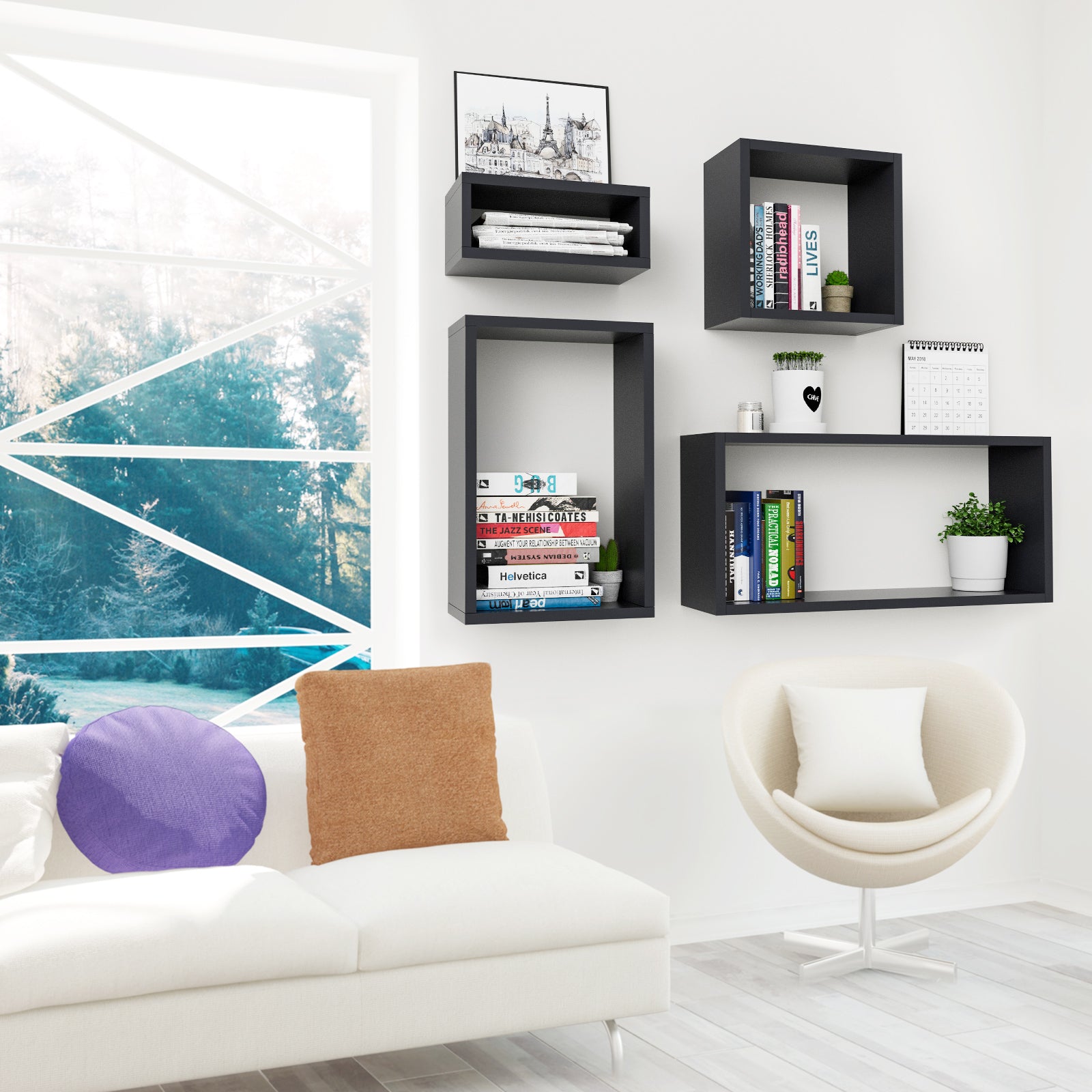 KABOON Floating Cube Shelves--Black
