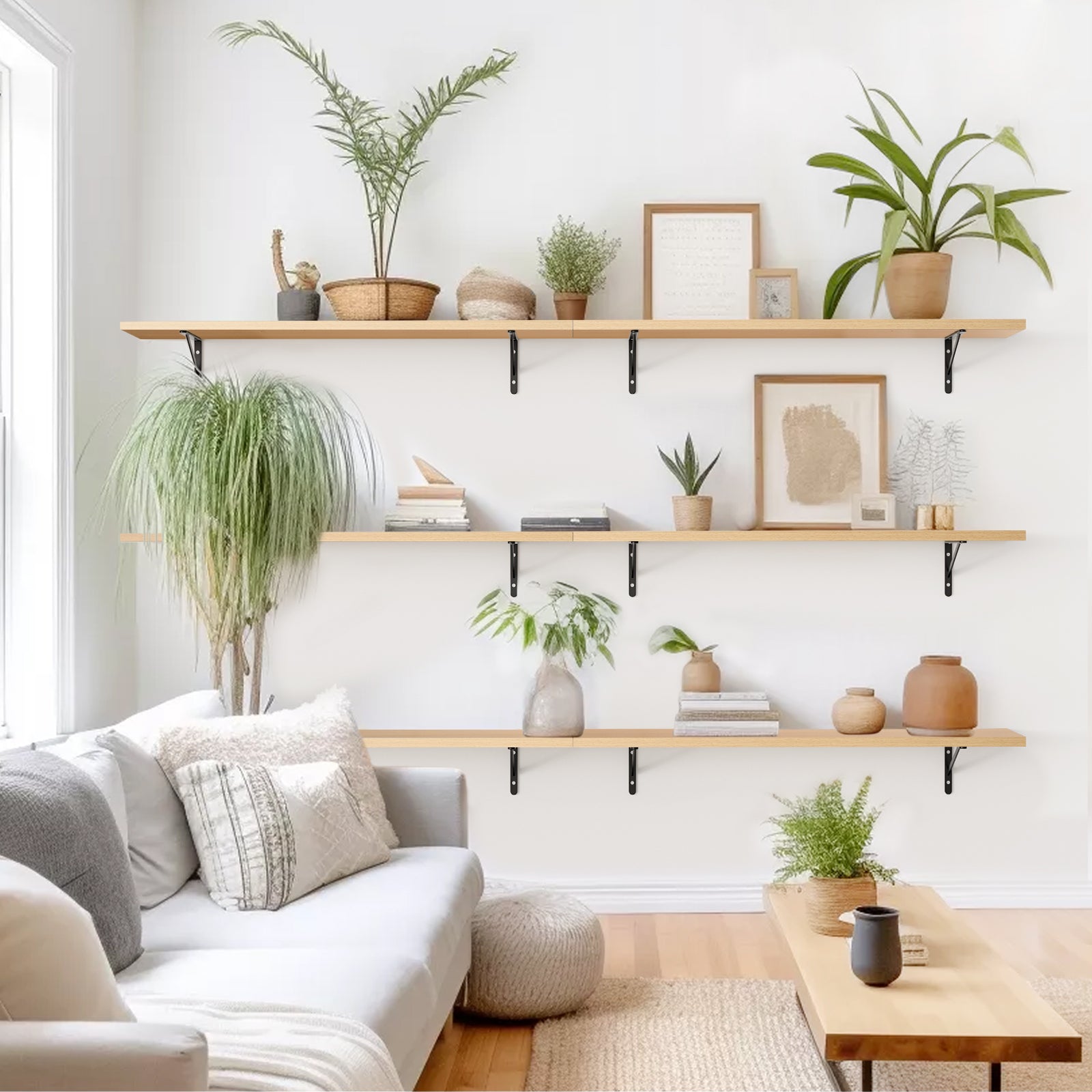 KABOON Floating Shelves for Wall, Set of 2--Light Walnut