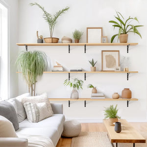 KABOON Floating Shelves for Wall, Set of 2--Light Walnut