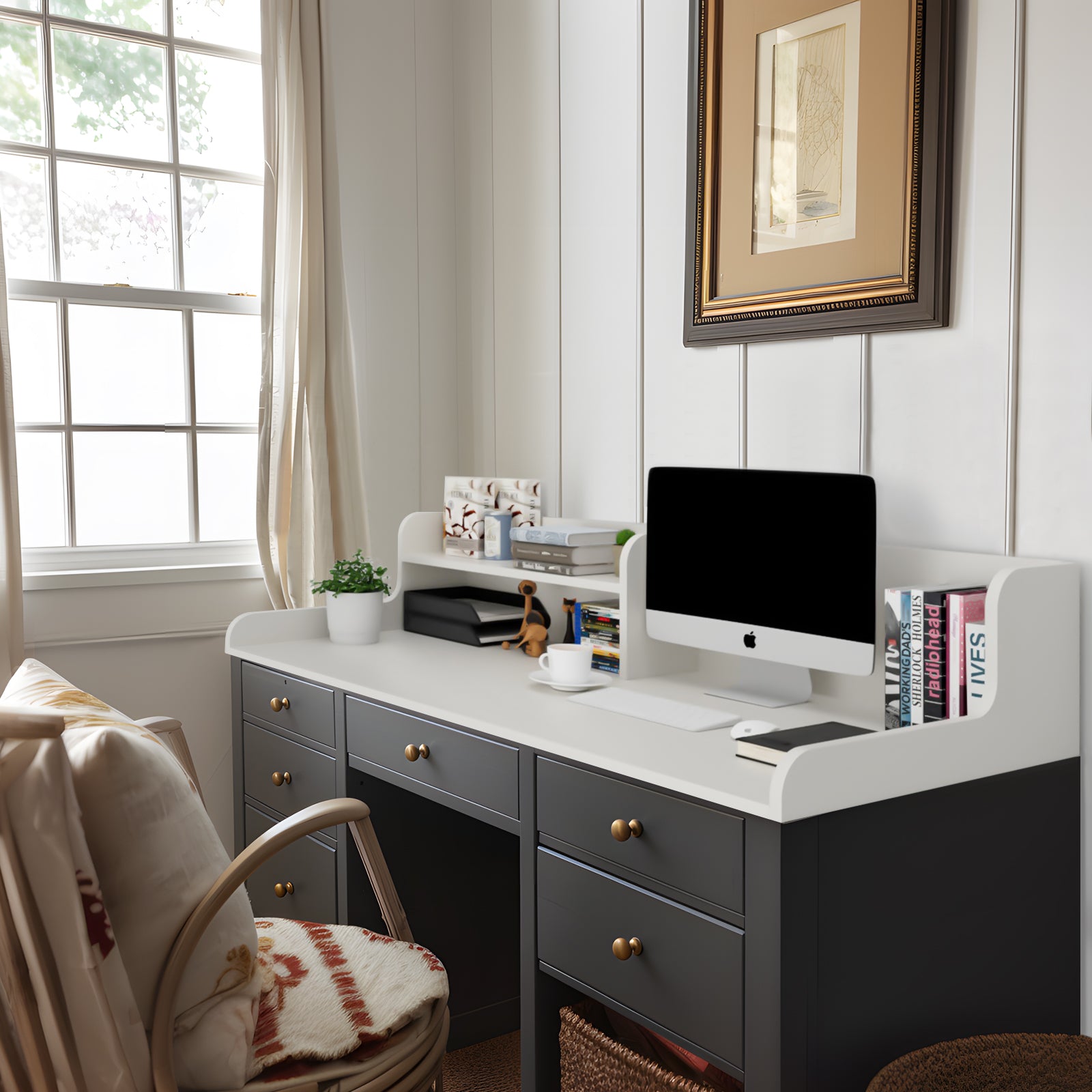 Kaboon Washer Dryer Countertop 2 Tier, 58" W x 28" D x 12" H, White