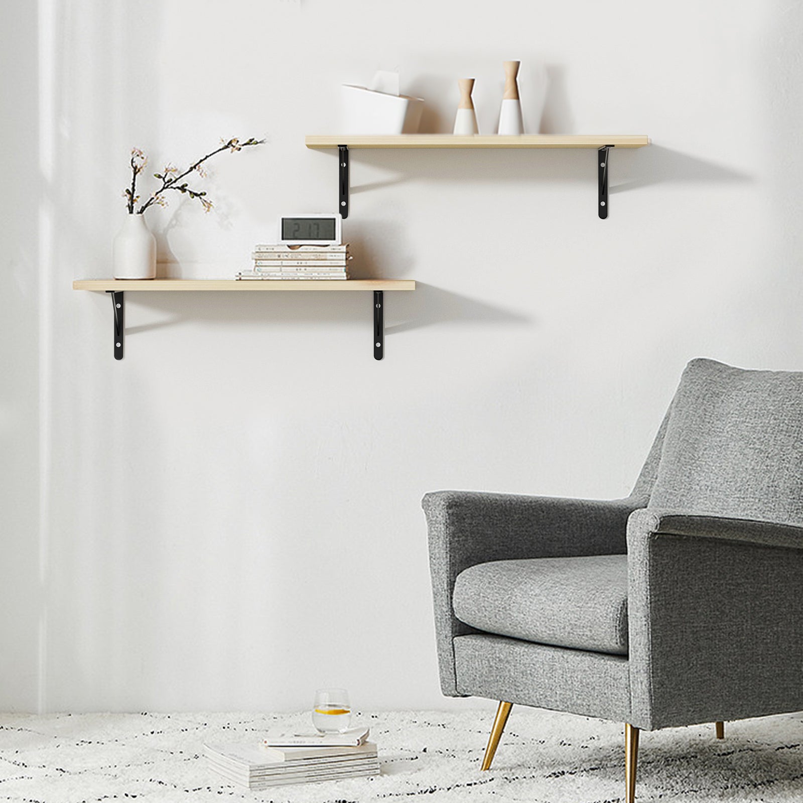 KABOON Floating Shelves for Wall, Set of 2--White Rock