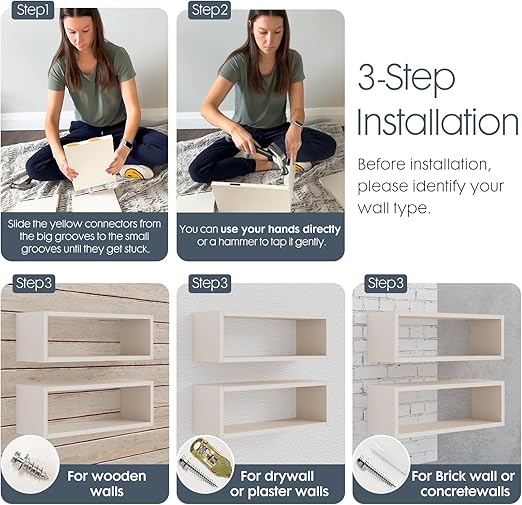 KABOON Floating Shelves Cube--Beige Leather