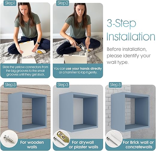 KABOON Floating Shelves Cube--Peace Blue