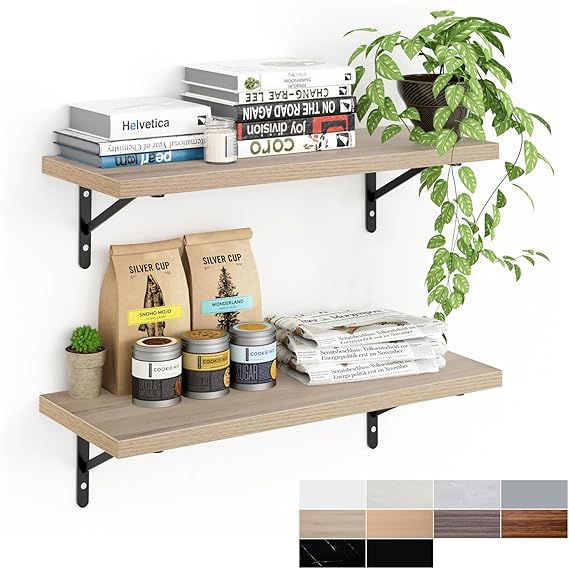 KABOON Floating Shelves for Wall, Set of 2--Oak