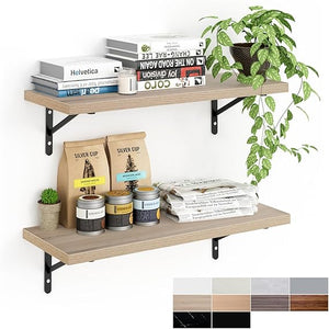 KABOON Floating Shelves for Wall, Set of 2--Oak