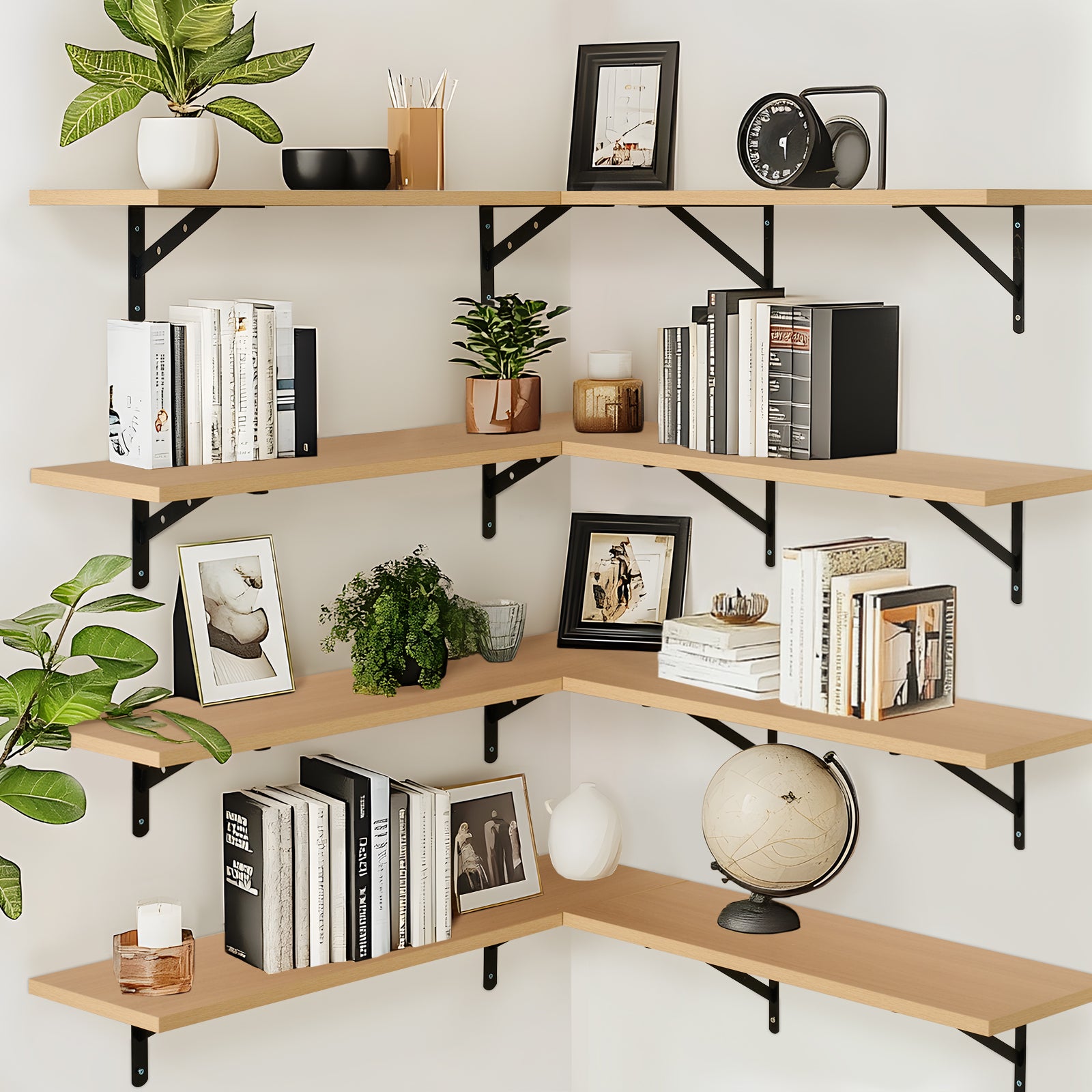 KABOON Floating Shelves for Wall, Set of 2--Light Walnut