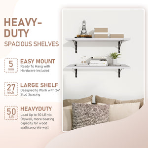 KABOON Floating Shelves for Wall, Set of 2--White Rock