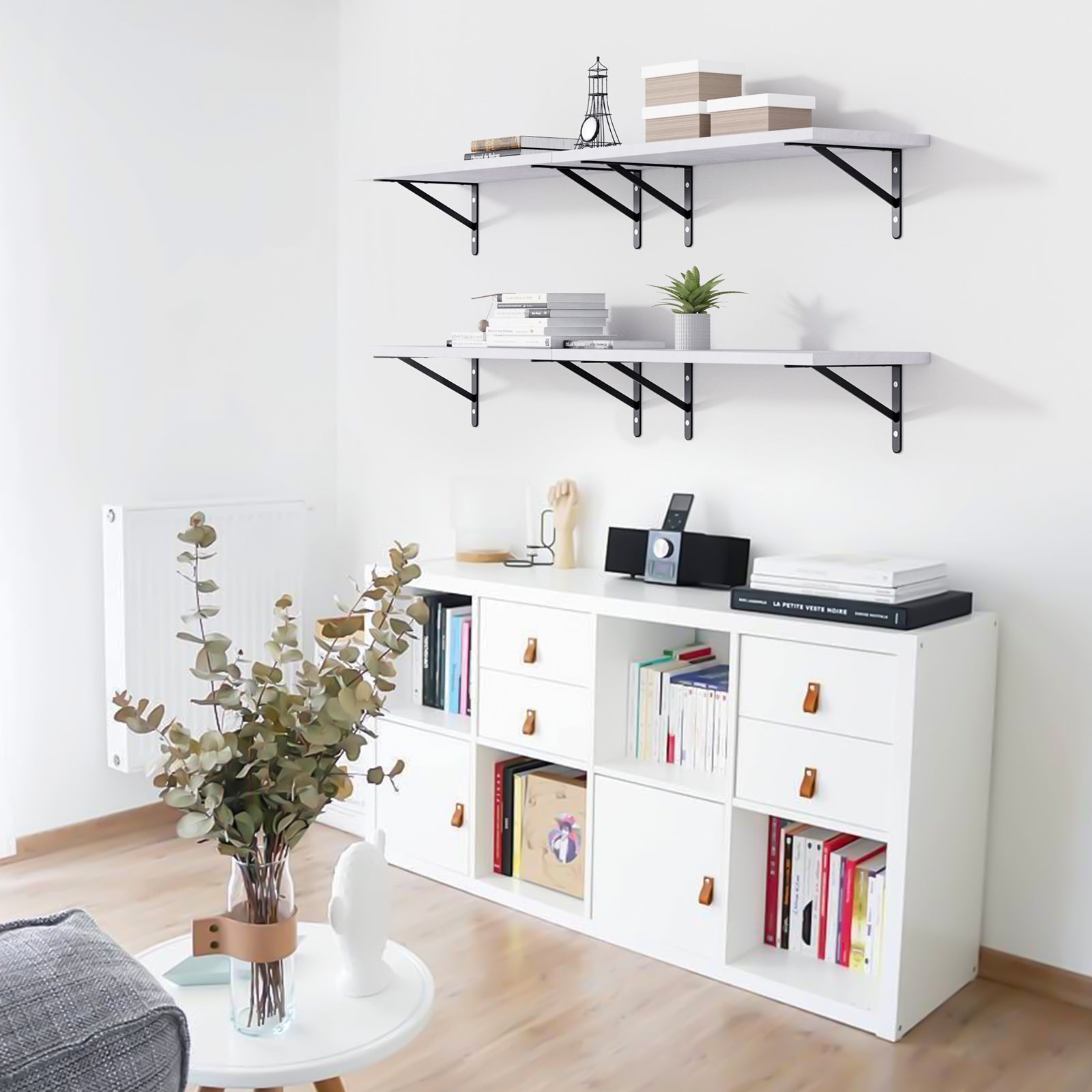 KABOON Floating Shelves for Wall, Set of 2--White Rock